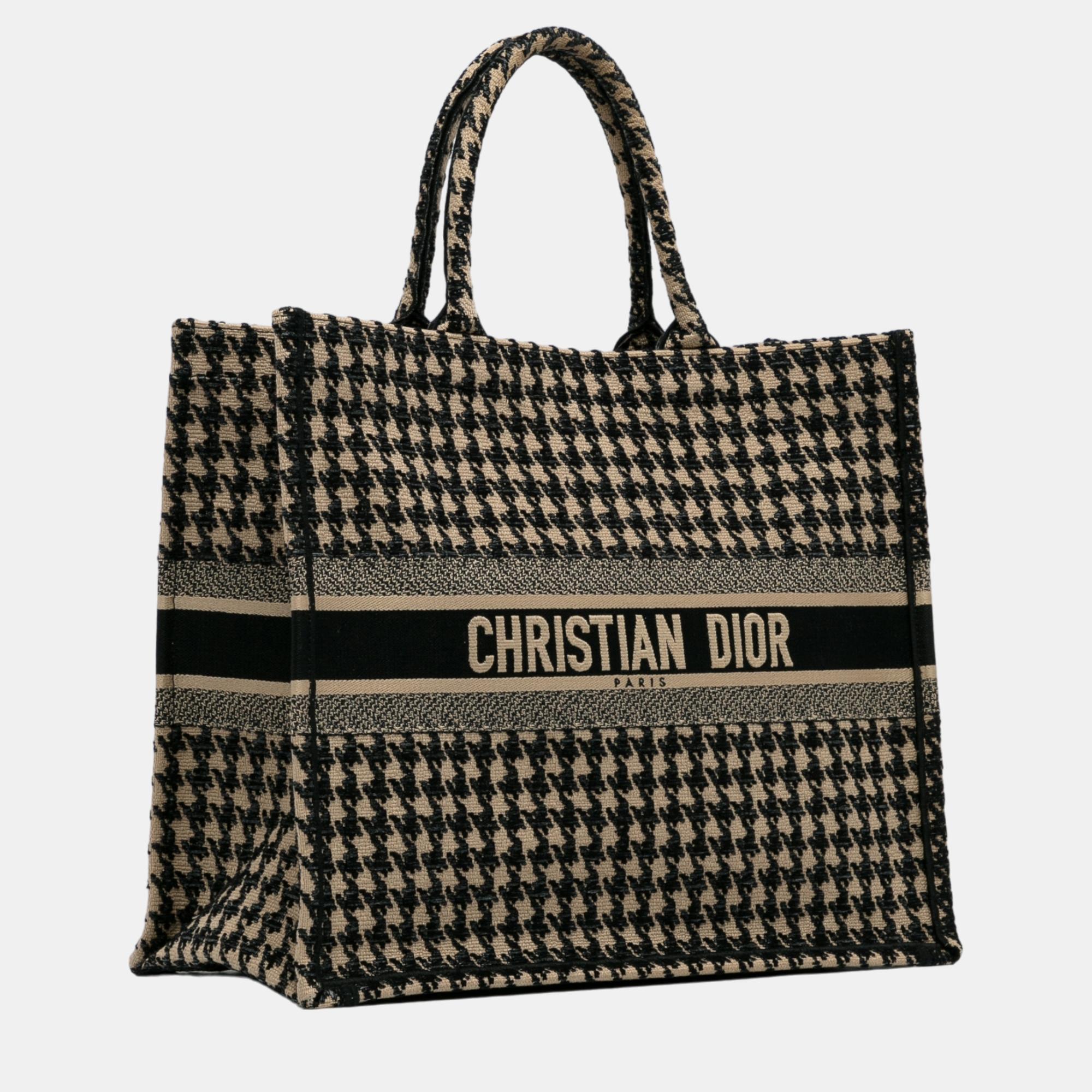 

Dior Blue Large Houndstooth Embroidered Book Tote