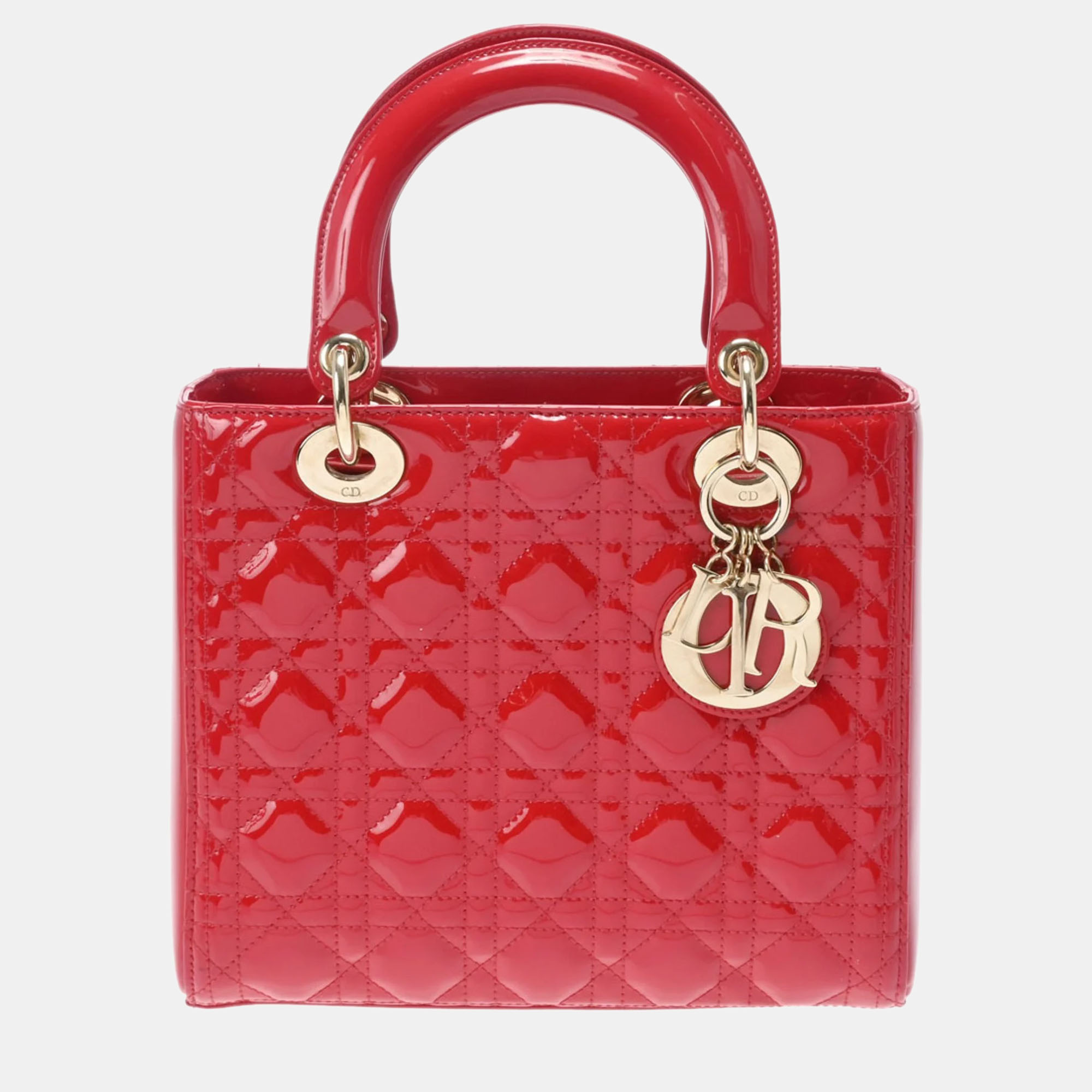 

Dior Red Patent Leather Medium Lady Dior Tote Bag