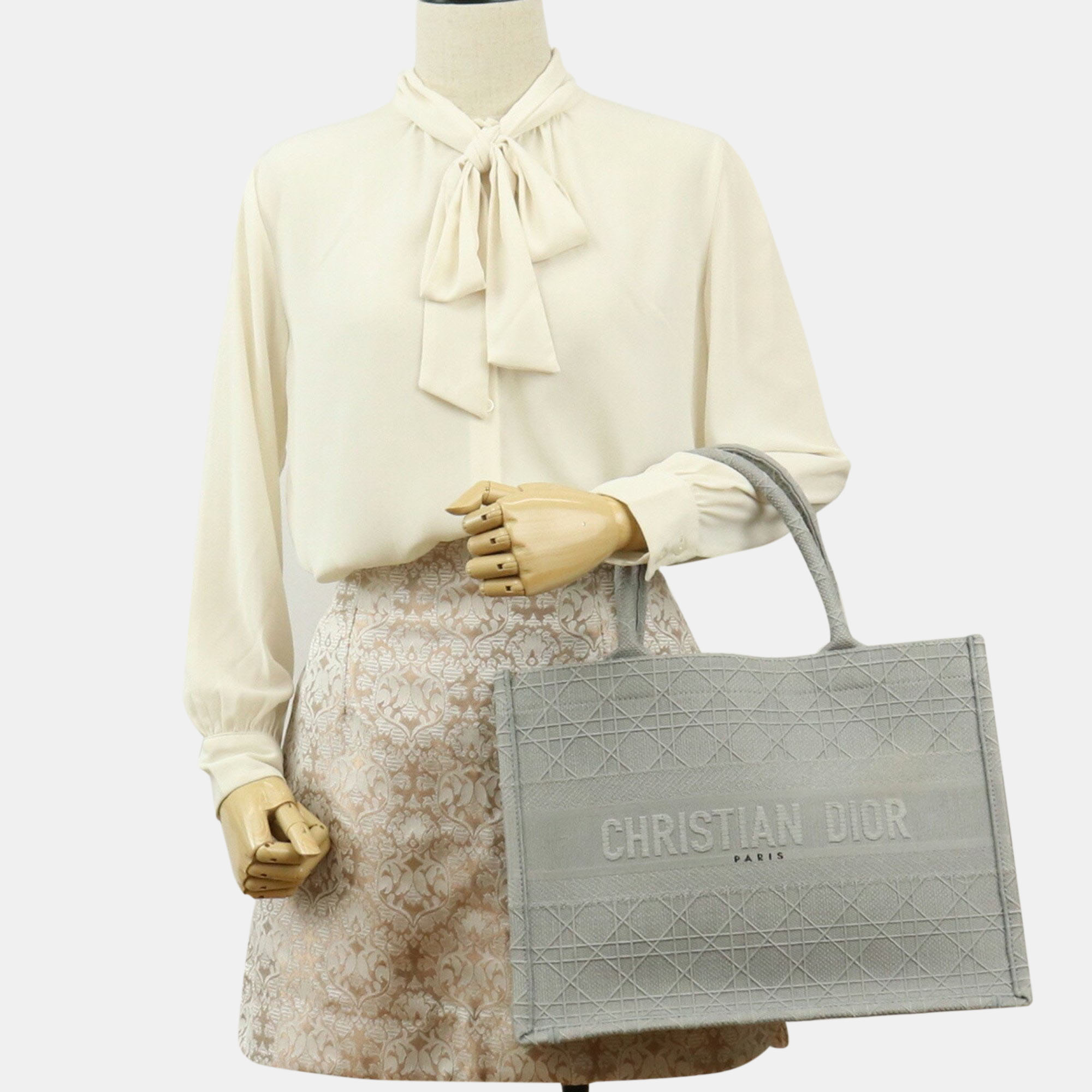 

Dior Grey Jacquard Medium Embroidery Book Tote Bag