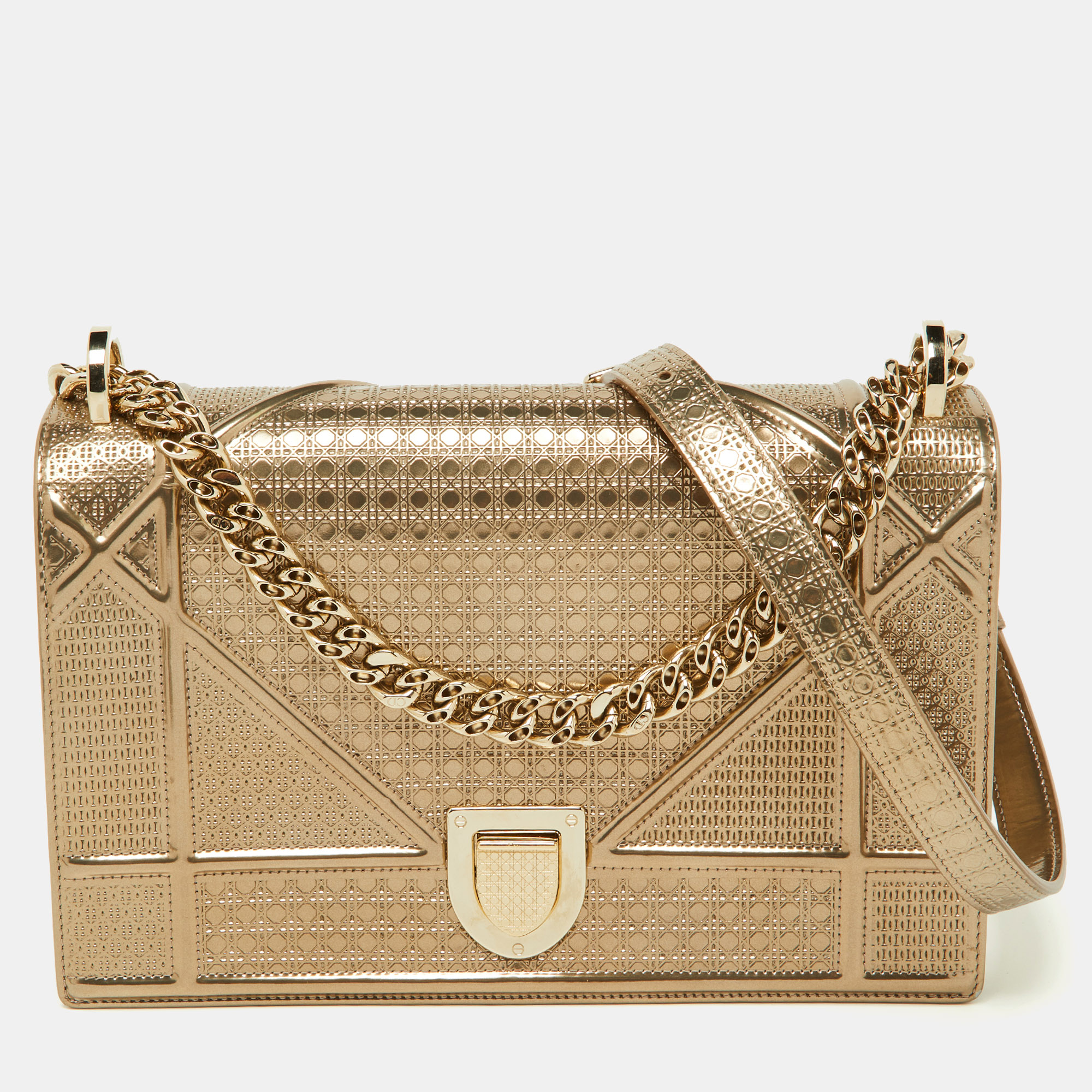 

Dior Gold Microcannage Patent Leather  Diorama Flap Shoulder Bag