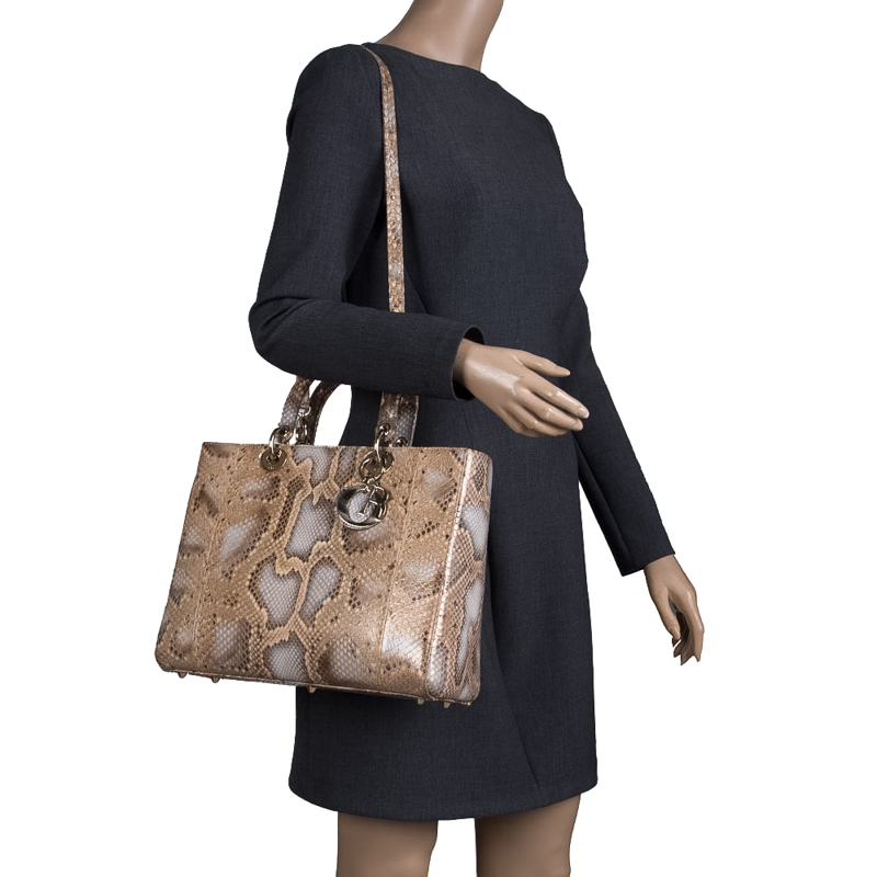 

Dior Beige Python  Lady Dior Tote