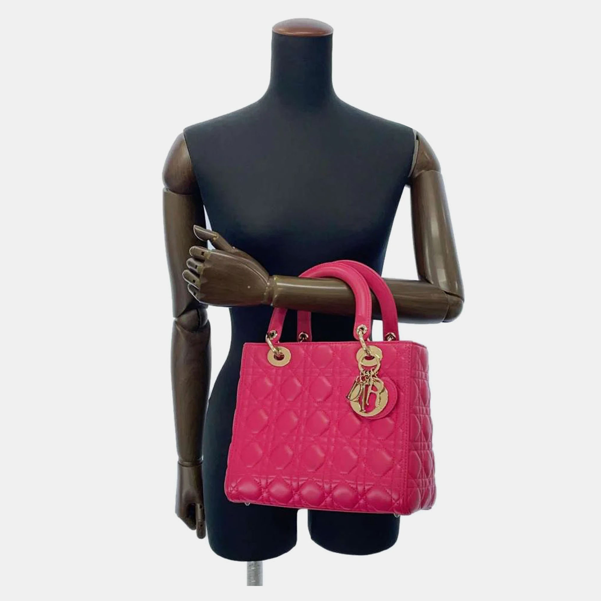 

Dior Pink Leather Medium Lady Dior Cannage Satchel Bag