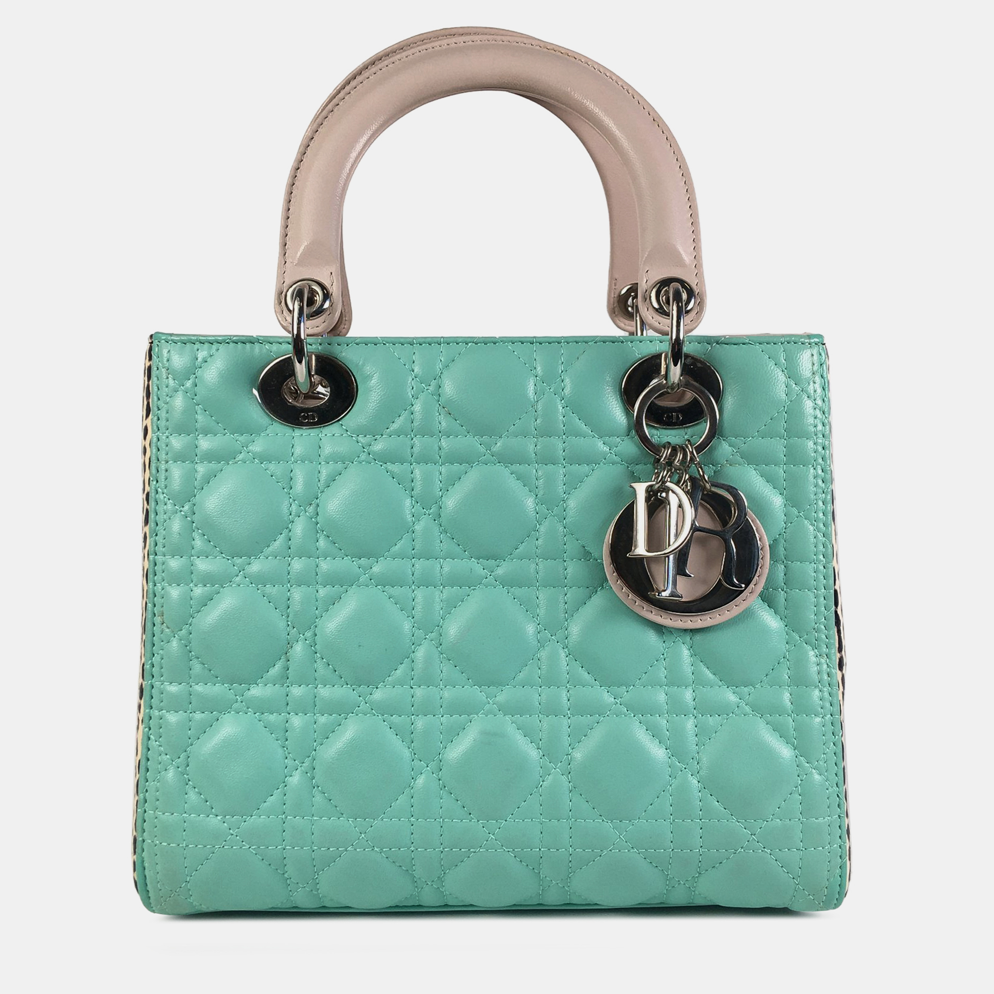 Pre-owned Dior Medium Lambskin Cannage Lady In Green