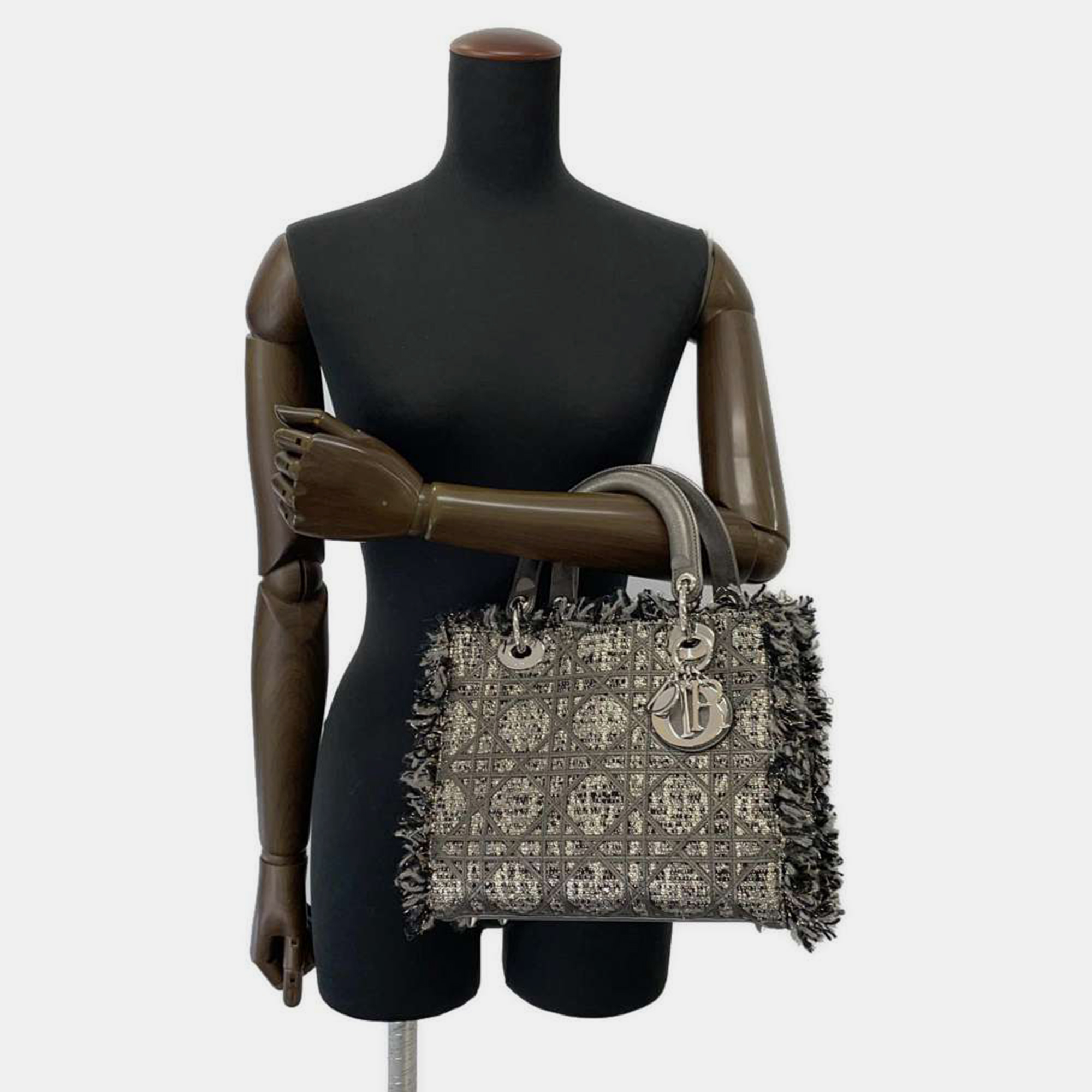 

Dior Grey Tweed Leather Lady Dior Top Handle Bag