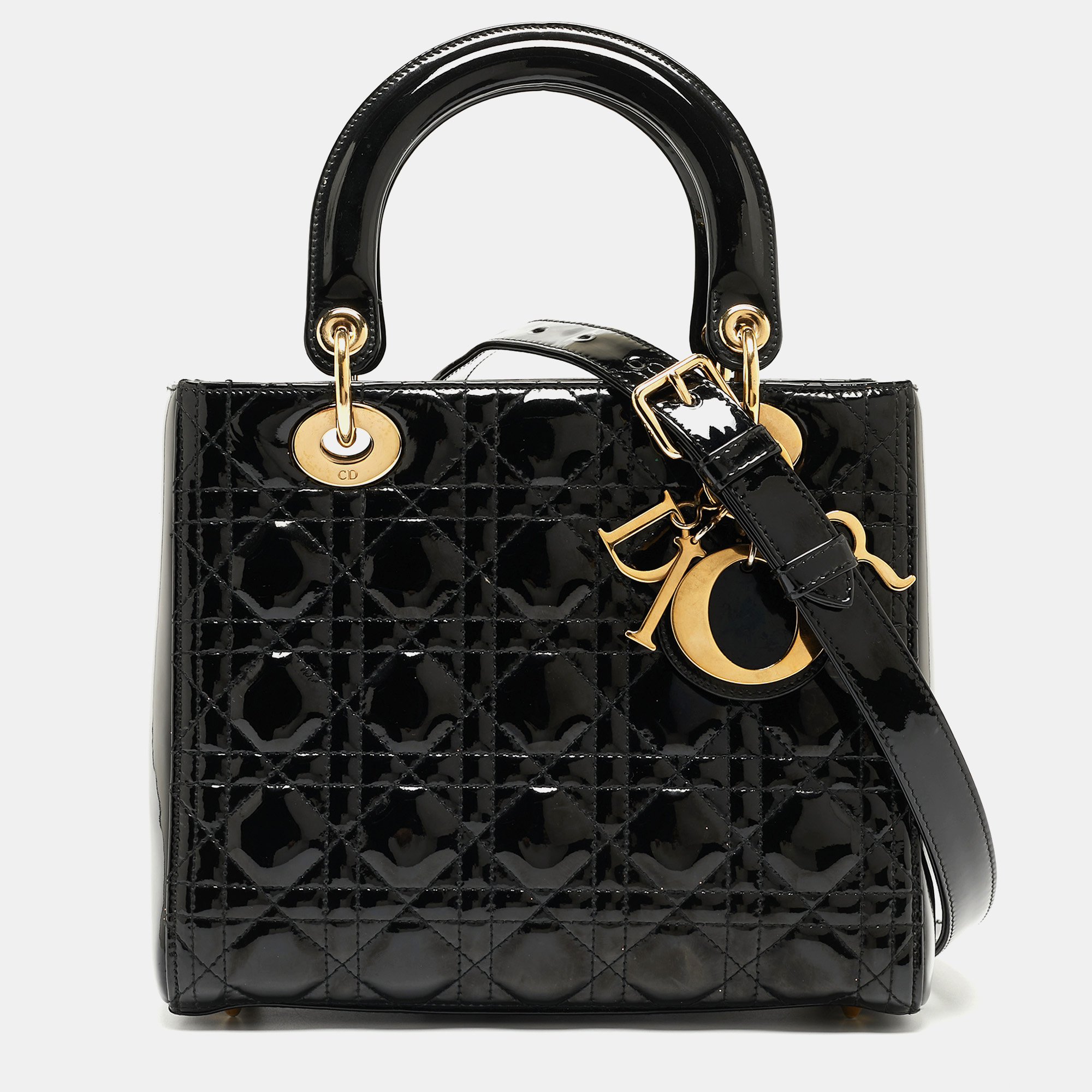 

Dior Black Cannage Patent Leather  Lady Dior Tote