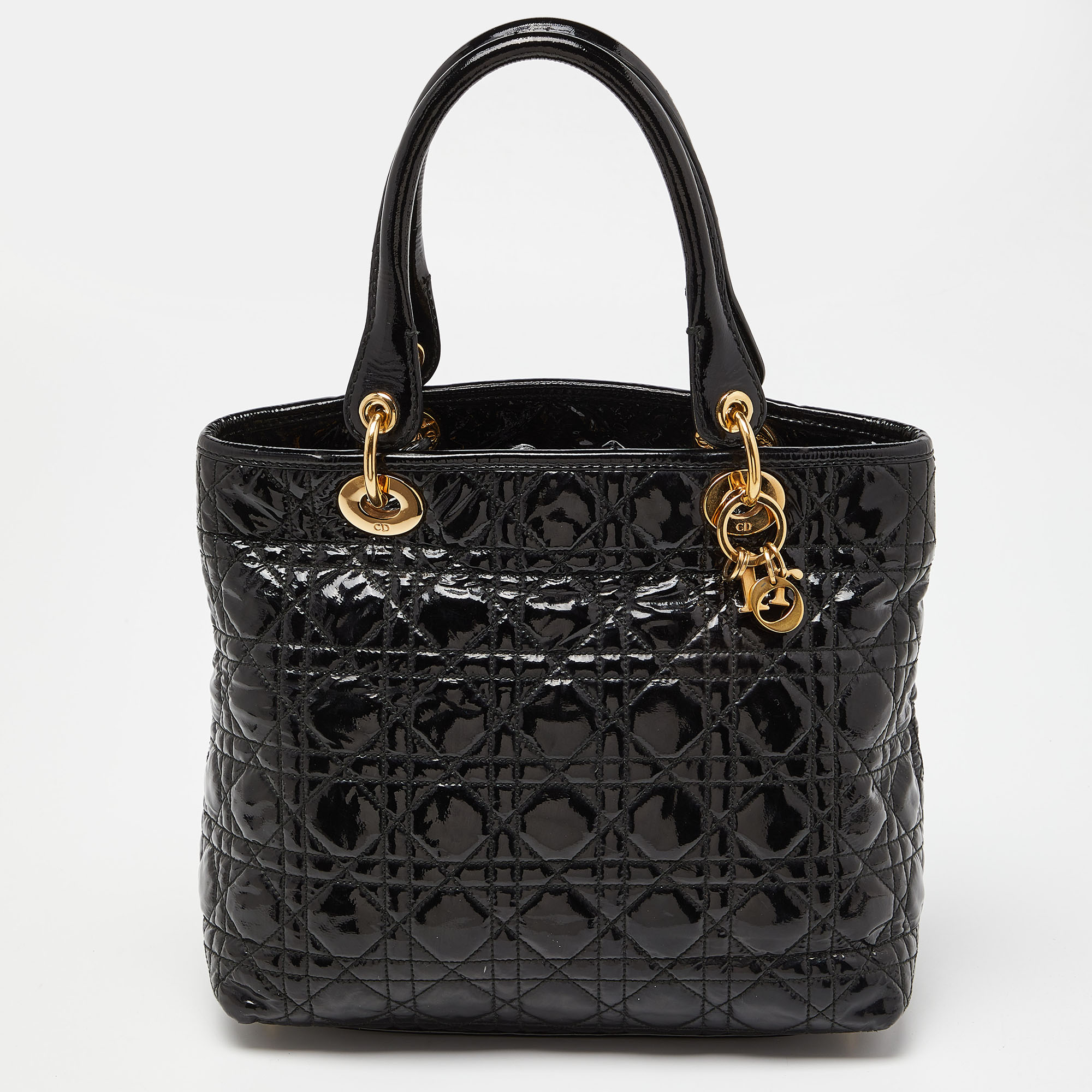 

Dior Black Cannage Patent Leather Vintage Tote