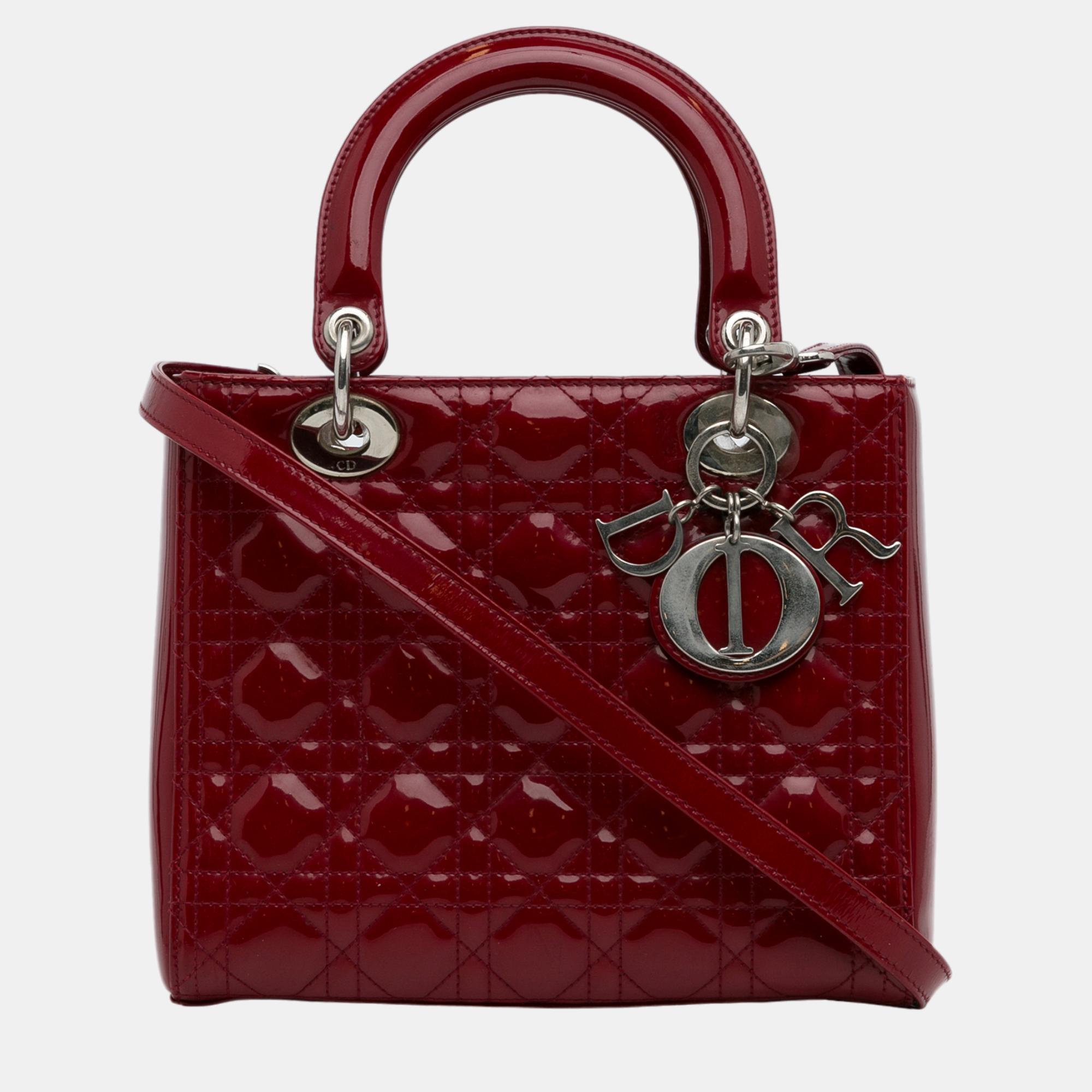 

Dior Red Medium Patent Cannage Lady Dior