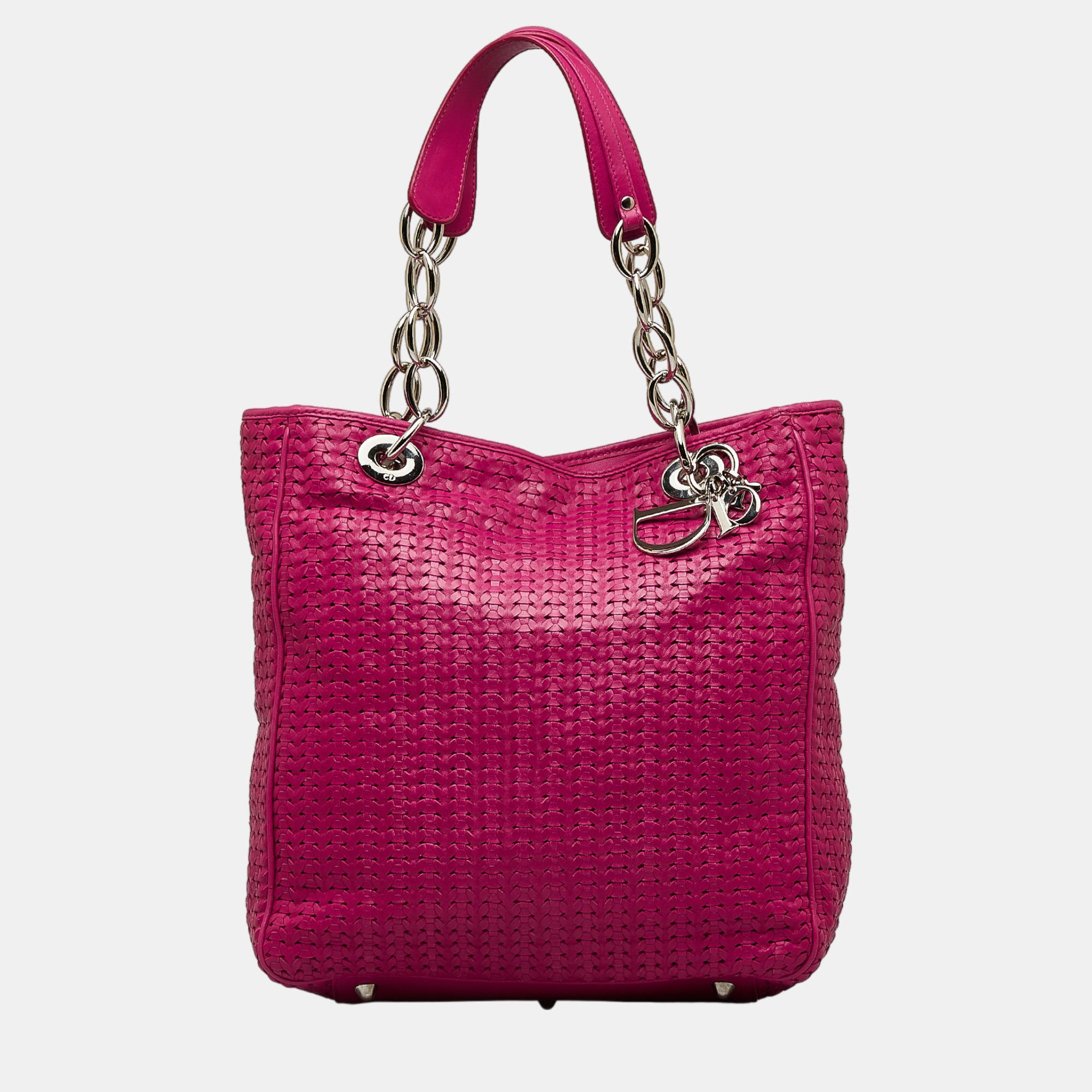 

Dior Pink Woven Leather Soft Lady Dior