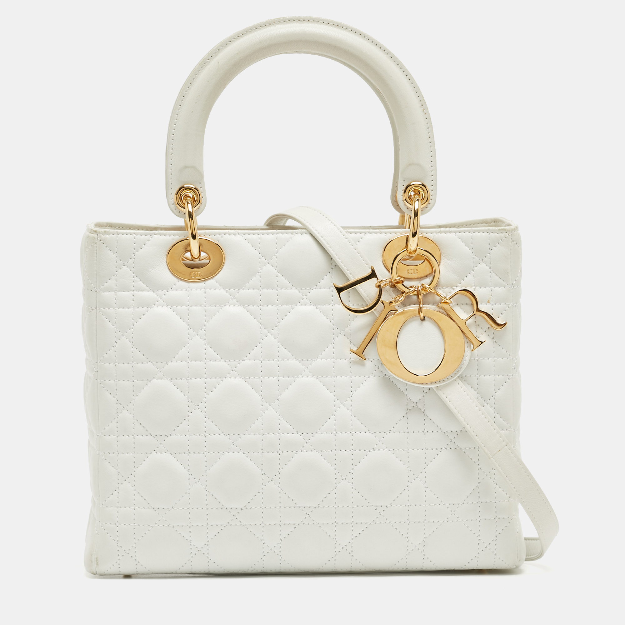 

Dior White Cannage Leather  Lady Dior Tote