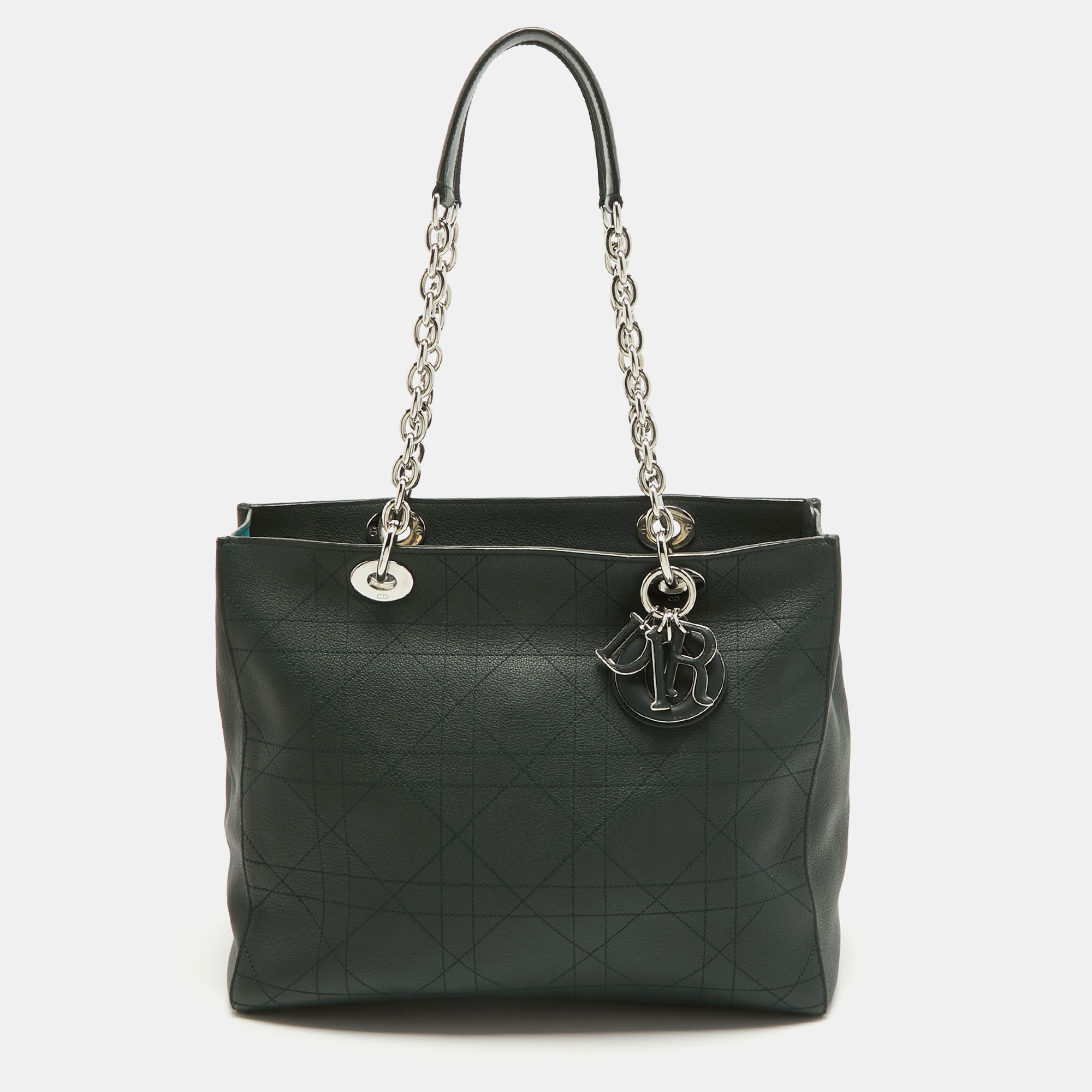 Pre-owned Dior Dark Green Cannage Leather Large Ultra Tote
