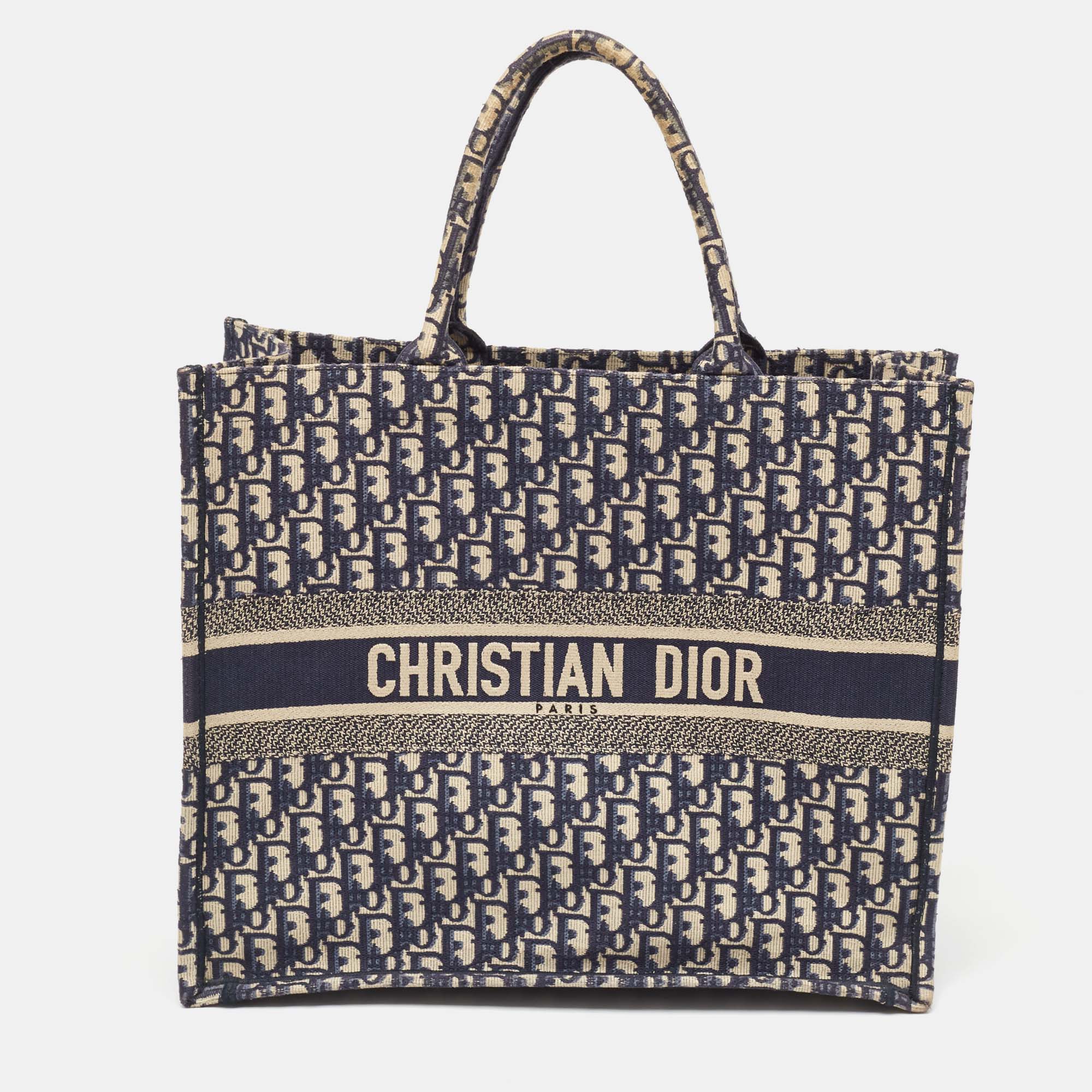 

Dior Navy Blue Oblique Embroidered Canvas  Book Tote