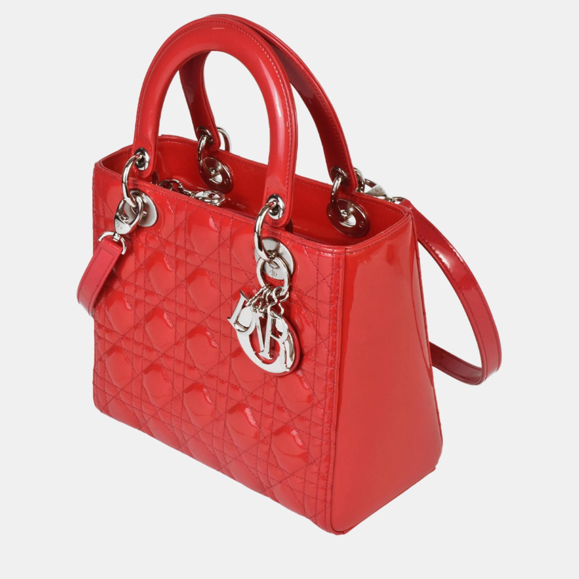 

Christian Dior Red Patent Leather Lady  Cannage Tote