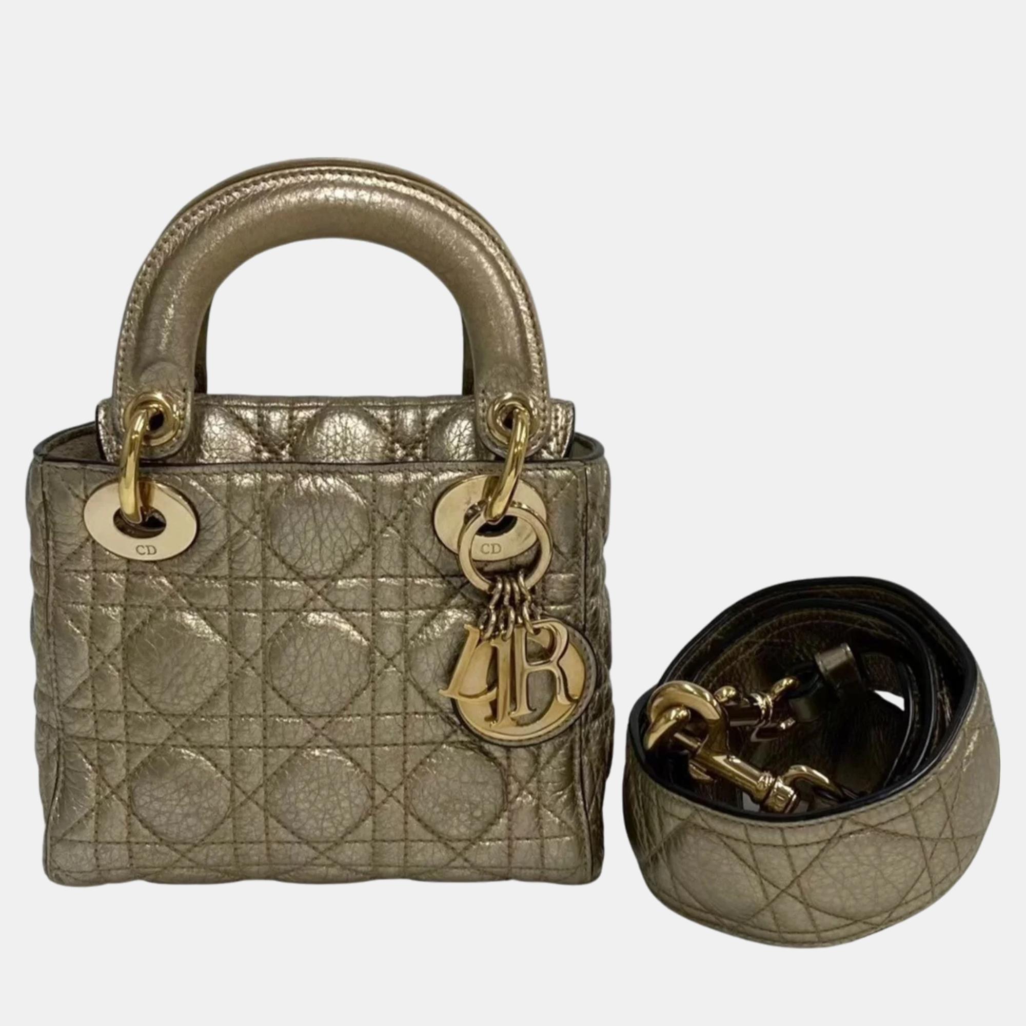 

Christian Dior Cannage Leather Mini Dior Lady Tote, Silver