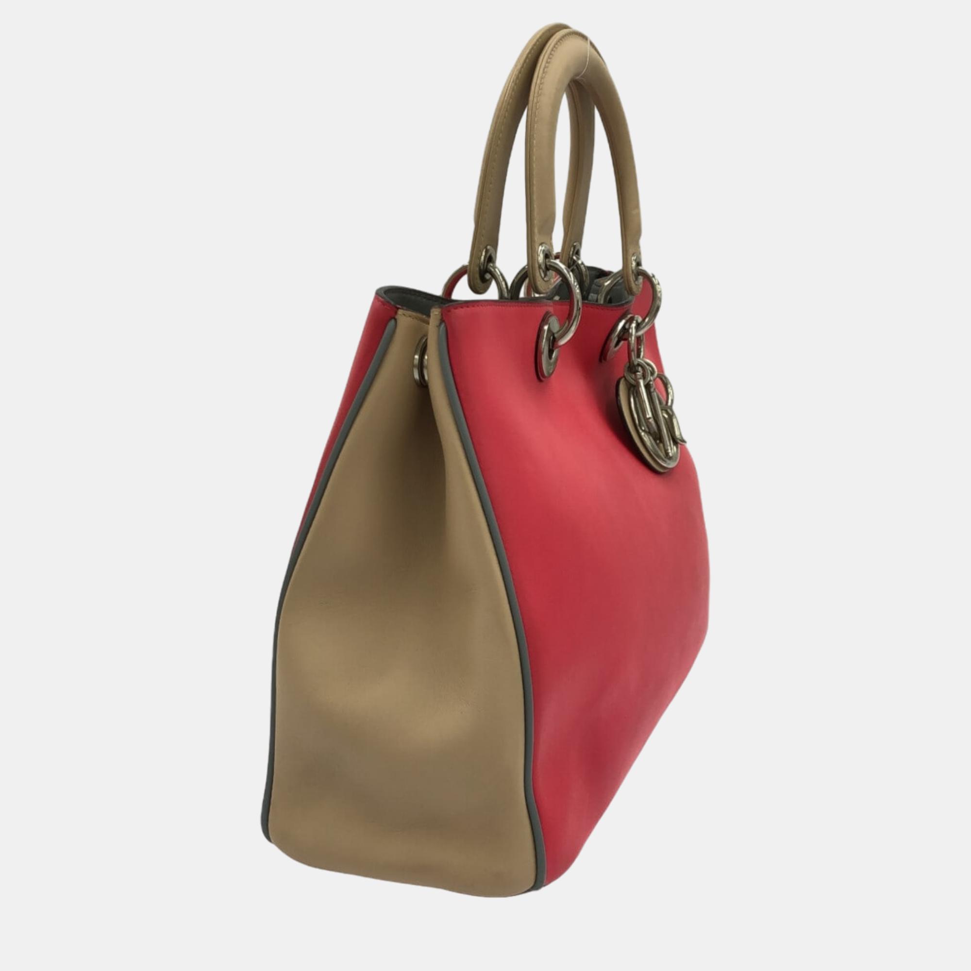 

Dior Tricolor Leather Medium Diorissimo Tote, Pink