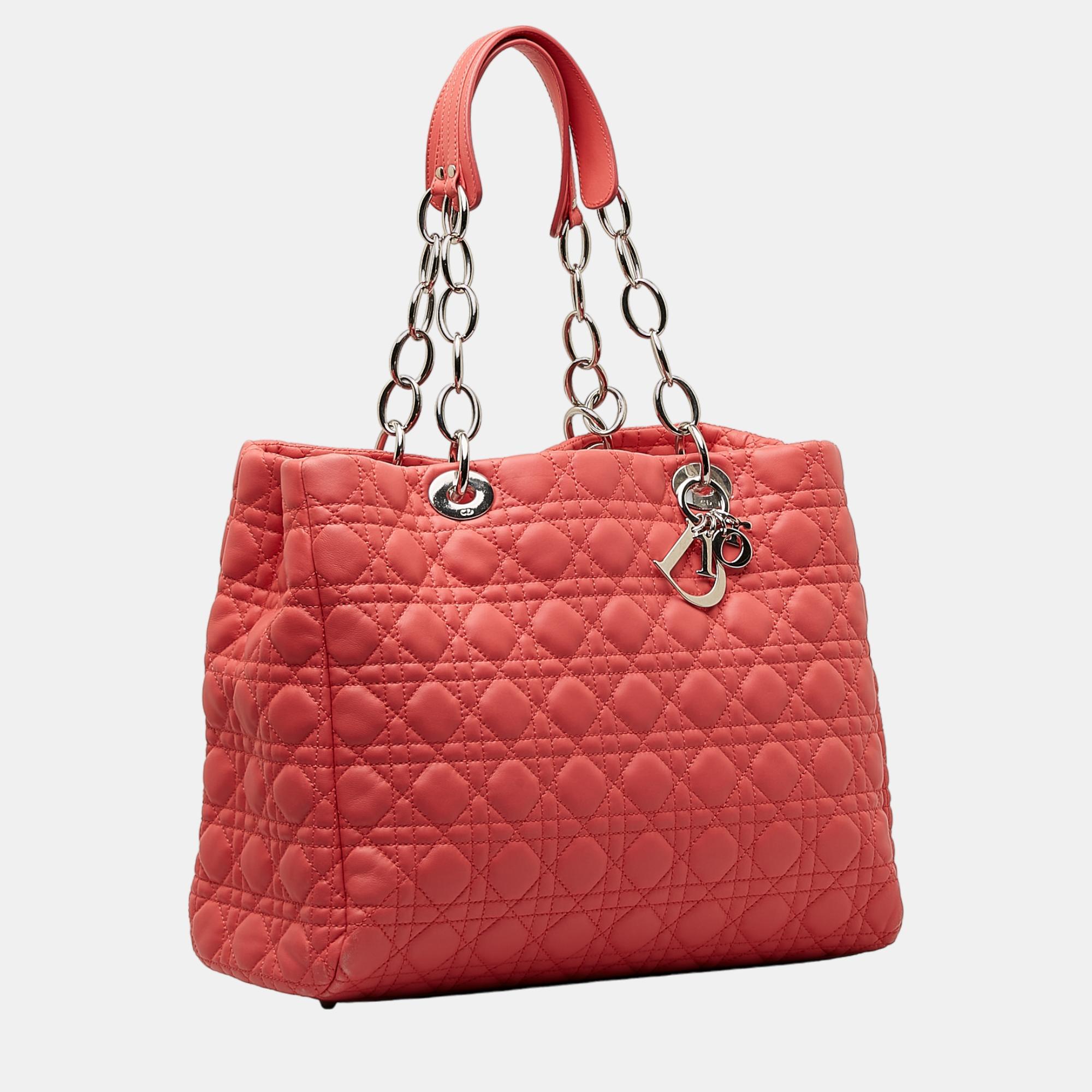 

Dior Red Large Cannage Lady Dior Soft Shopping Tote