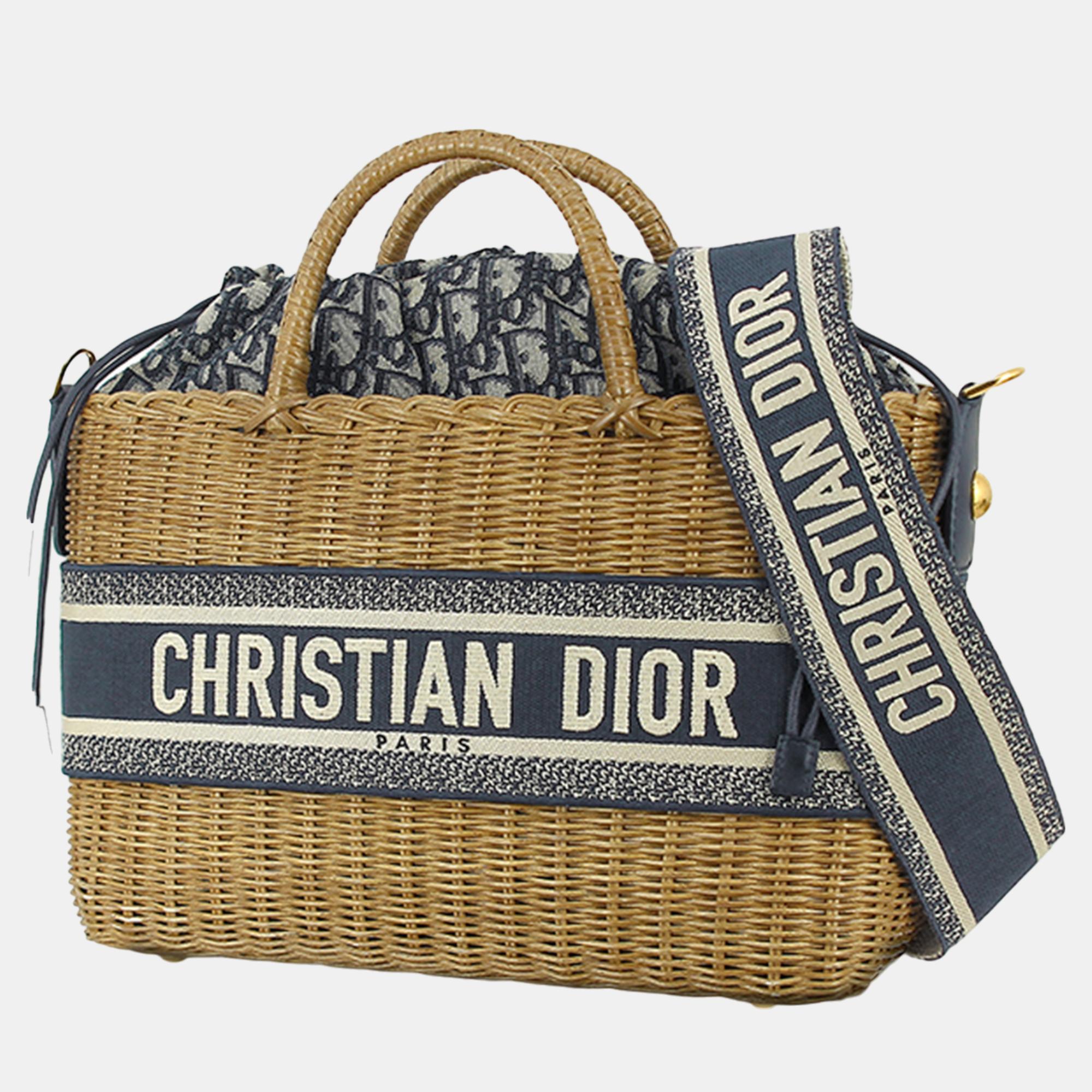 Pre-owned Dior Brown/blue Oblique Wicker Basket Bag