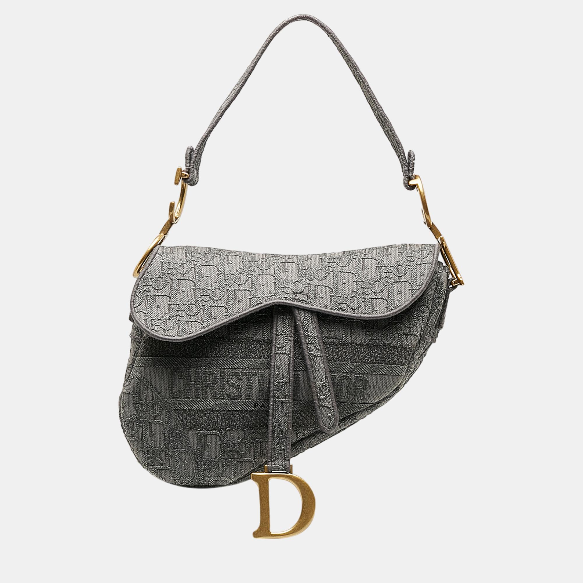 

Dior Grey Embroidered Saddle Bag