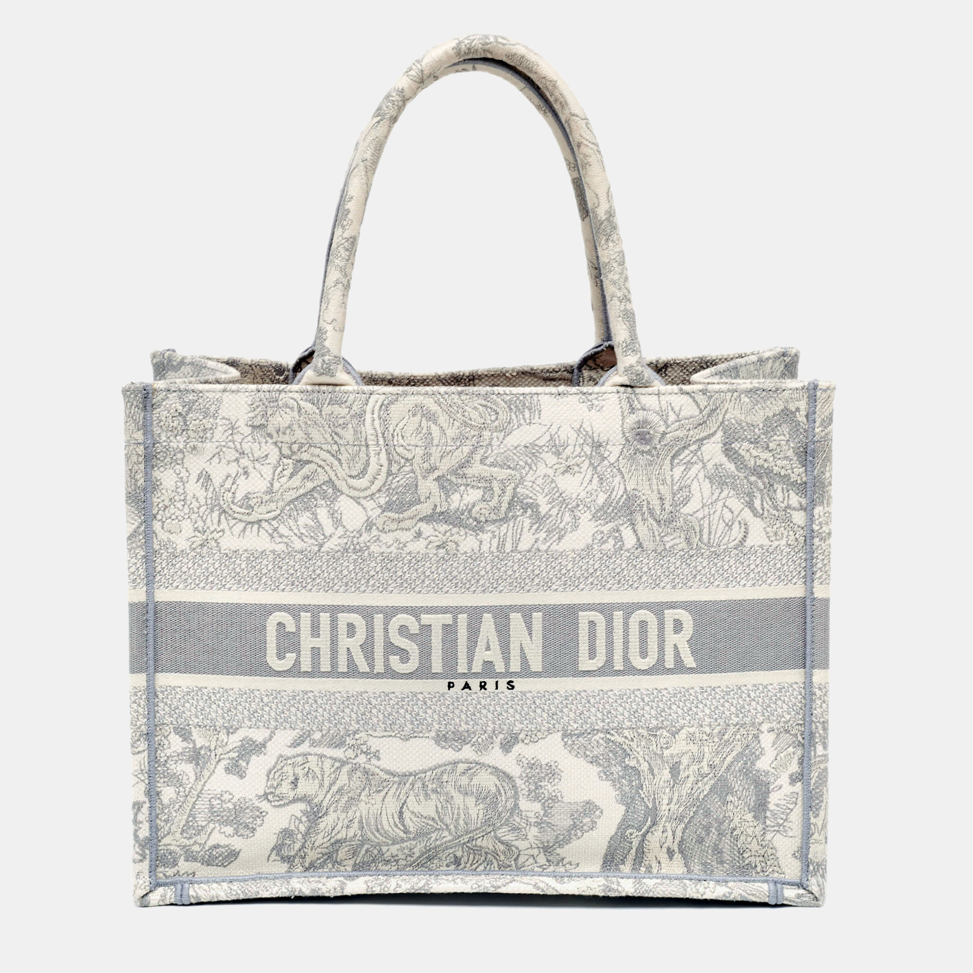 

Dior Grey Reverse Embroidery Canvas  Book Tote
