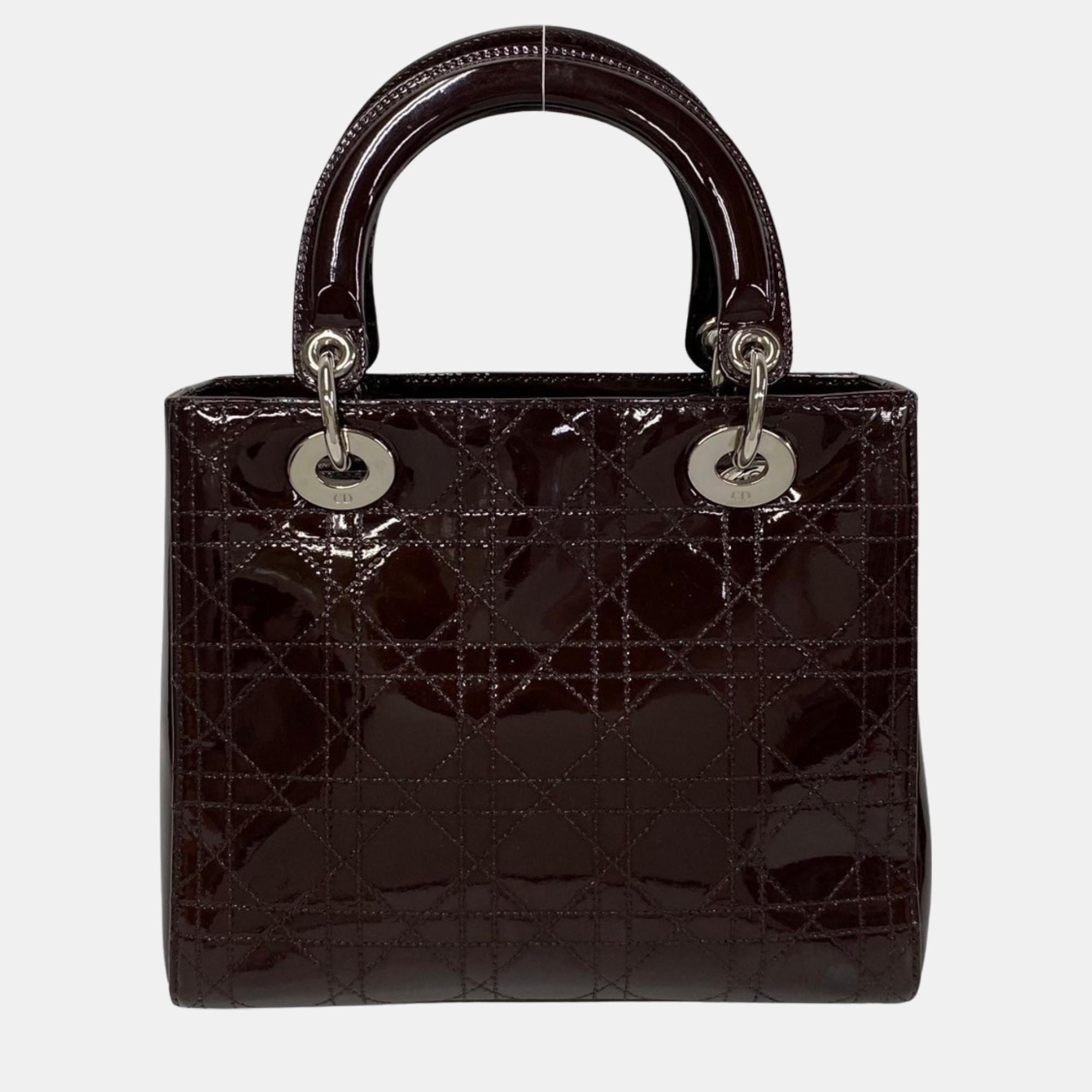 

Dior Black Patent Leather Medium Lady Dior Tote Bag