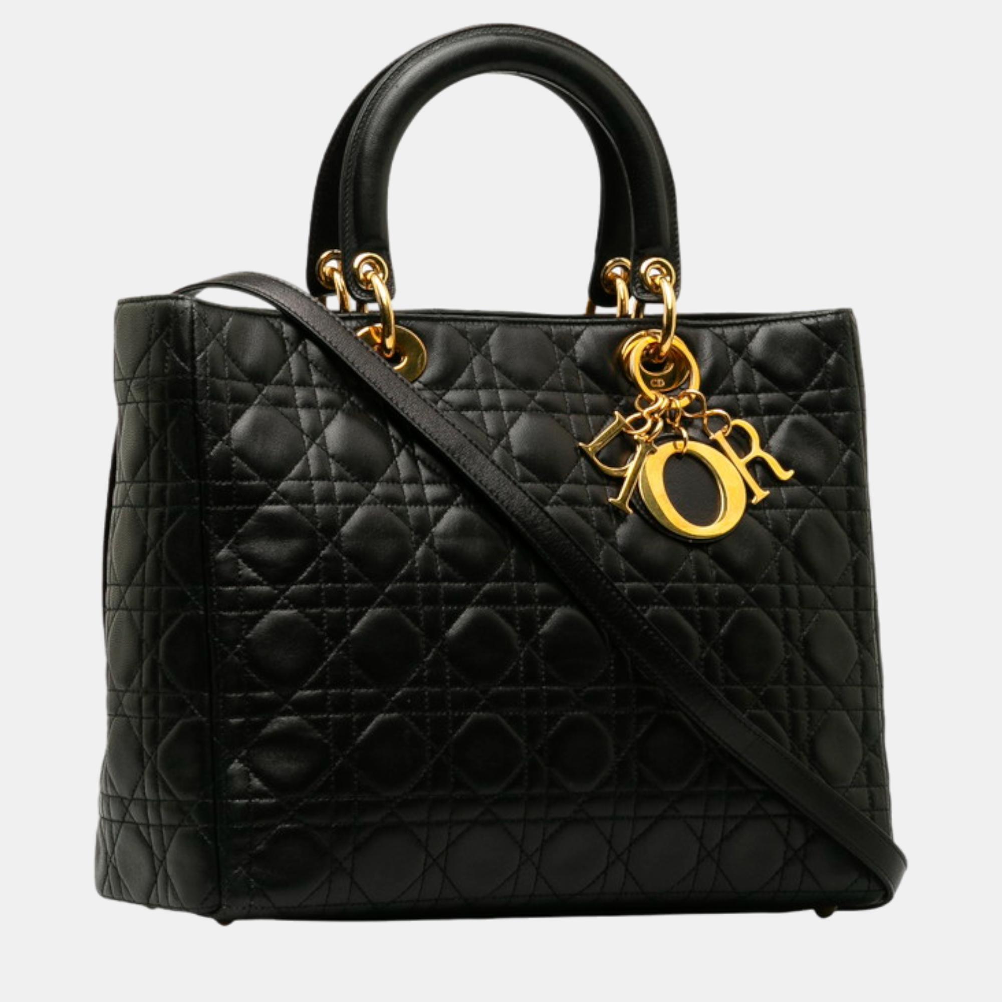 

Dior Black Cannage Leather Large Lady Dior Tote Bag
