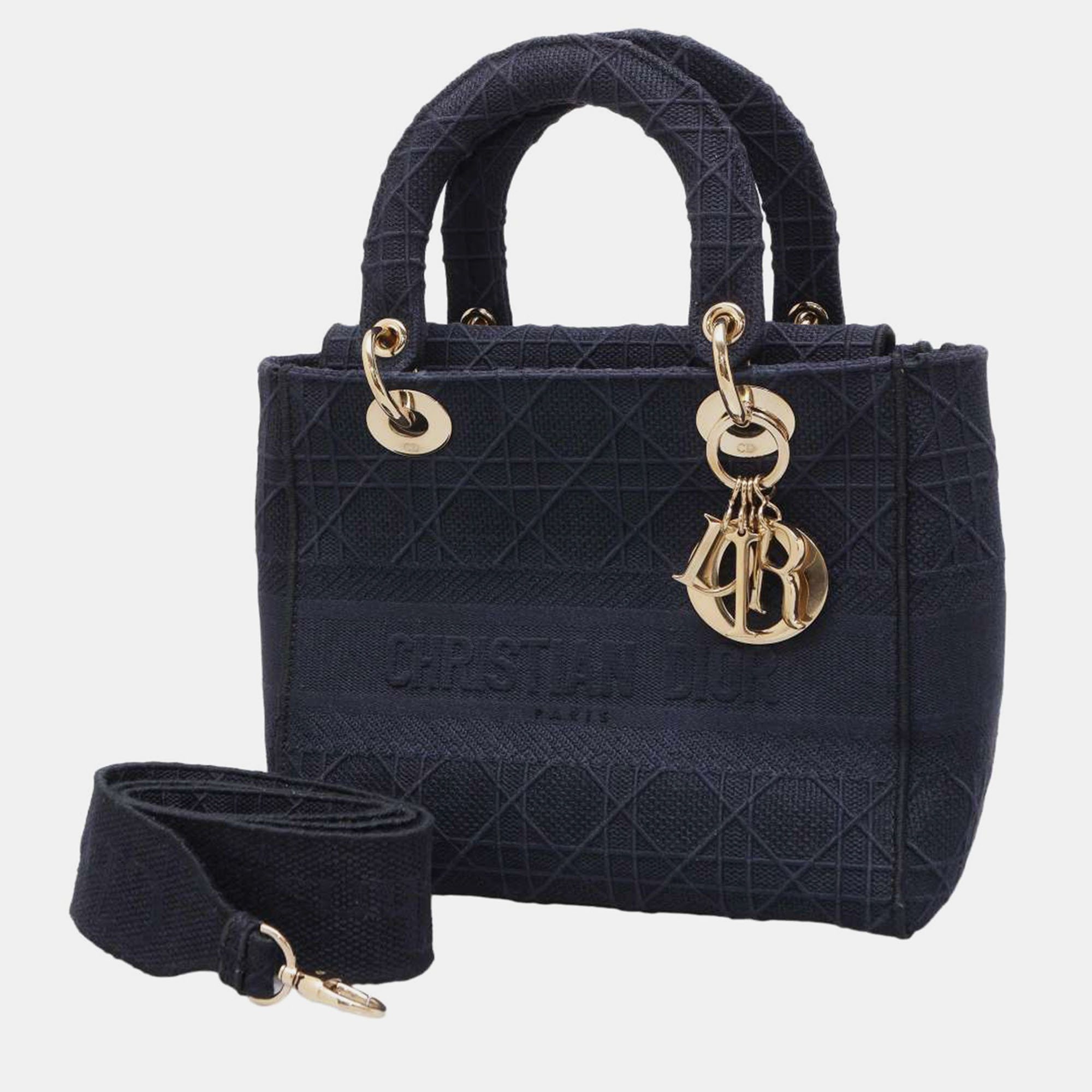 

Dior Navy Denim Toile de Jouy Lady D-Lite Bag, Navy blue