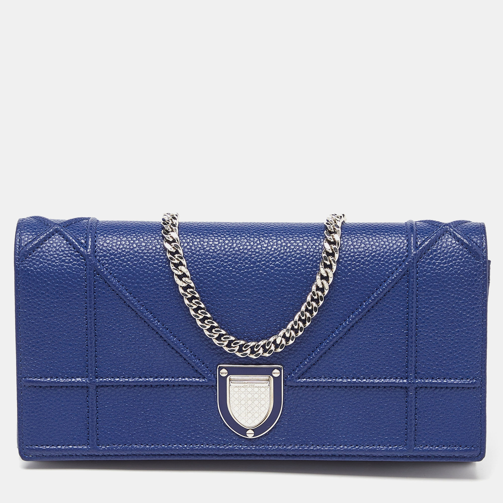 Pre-owned Dior Ama Wallet On Chain In Navy Blue