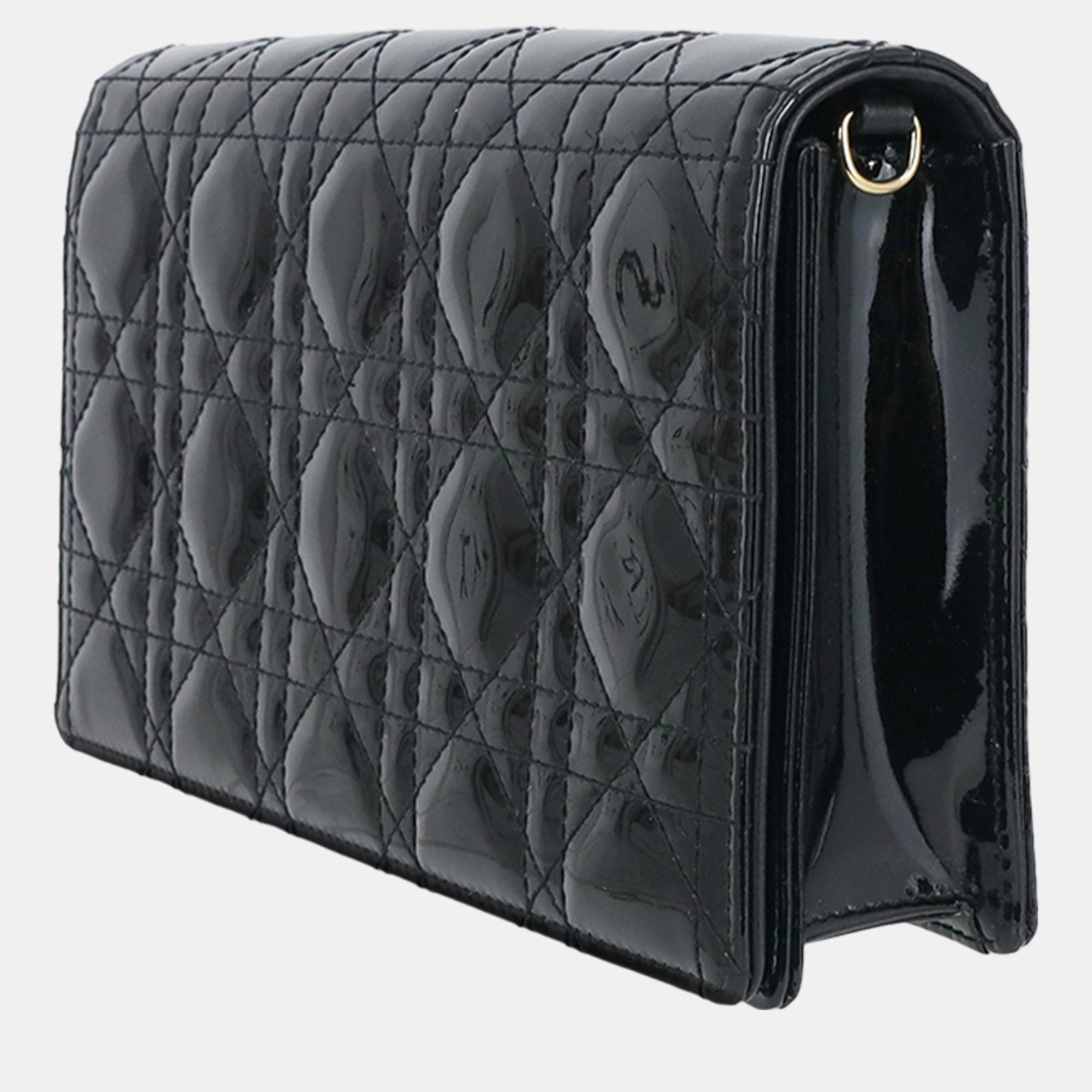 

Dior Black Cannage Patent Lady Dior Wallet On Chain