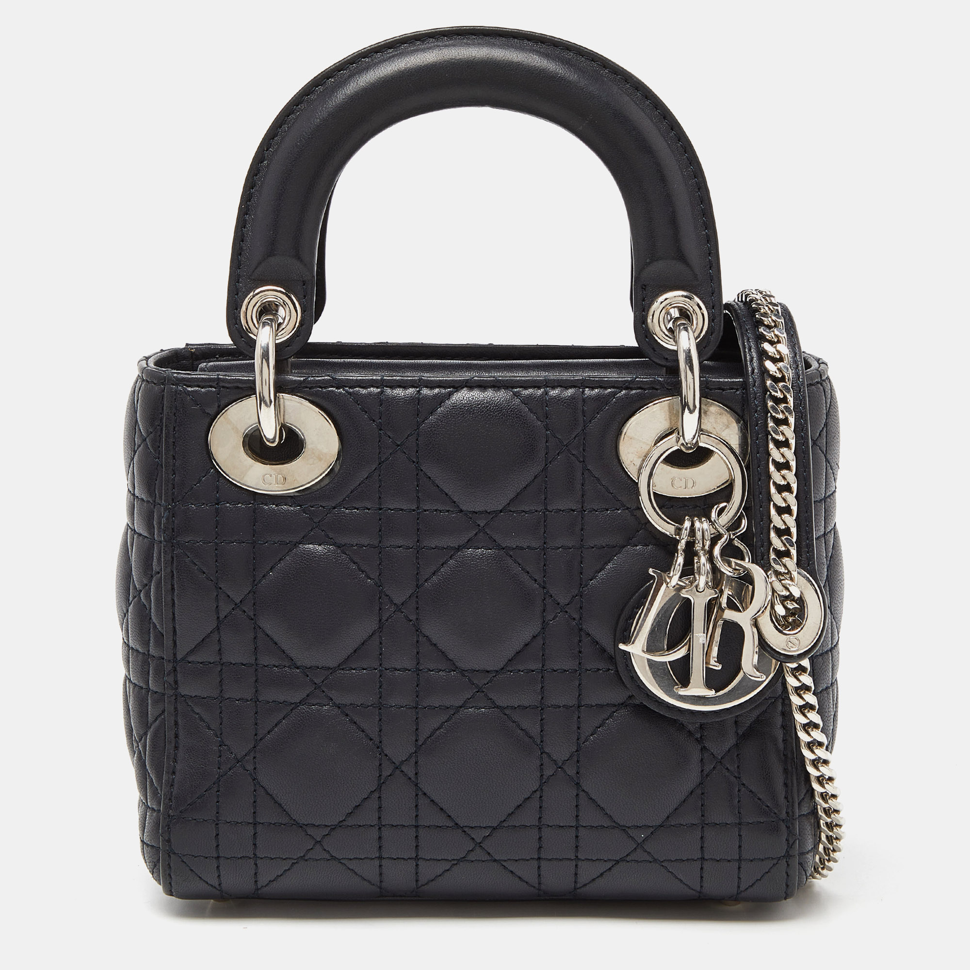 

Dior Dark Blue Cannage Leather Mini Lady Dior Tote