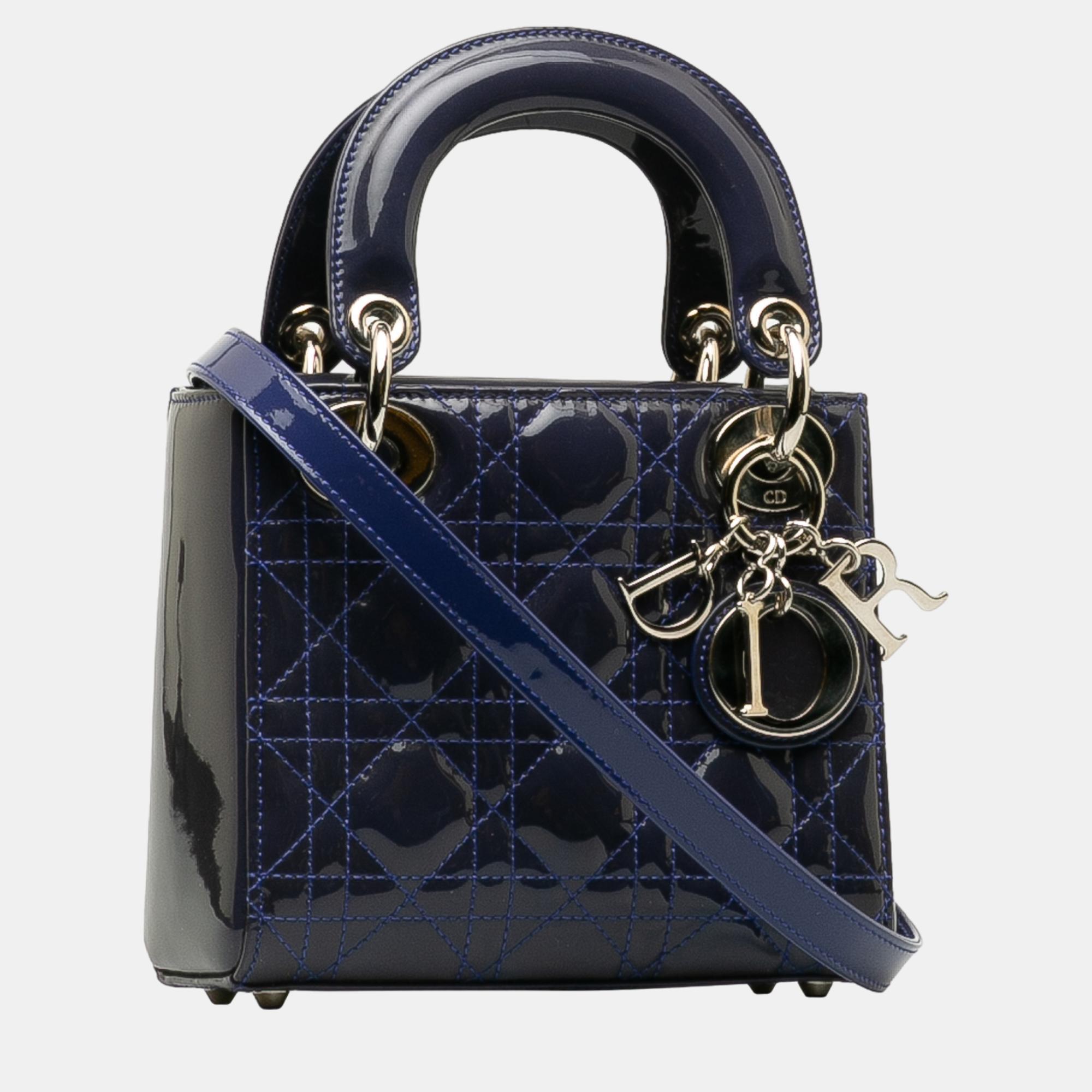 

Dior Navy Blue Mini Patent Cannage Lady Dior
