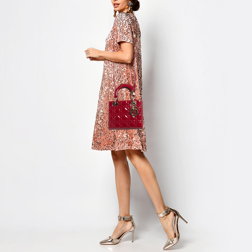 

Dior Red Cannage Patent Leather  Lady Dior Tote
