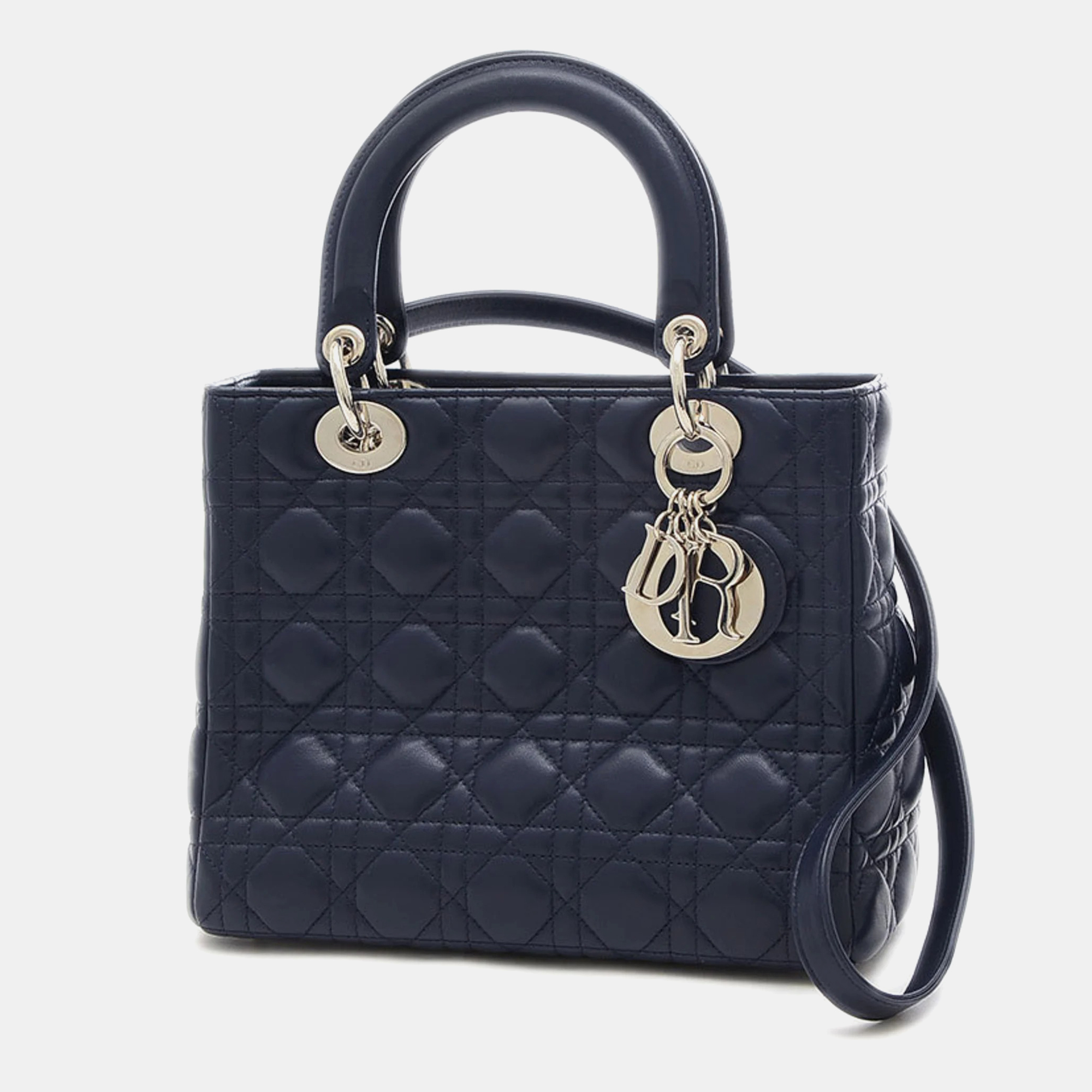 

Dior Black Leather  Lady Dior Top Handle Bags, Navy blue