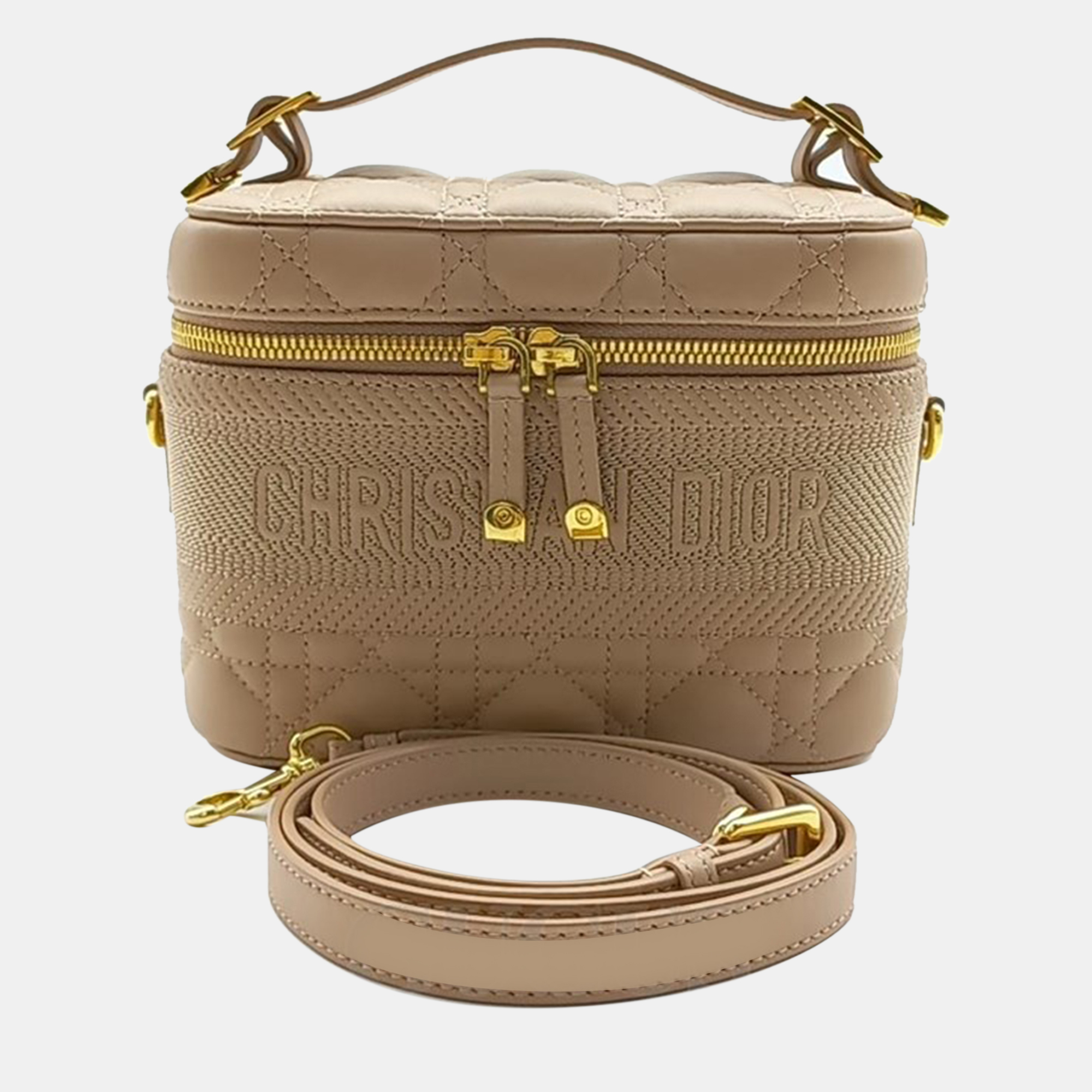 Pre-owned Dior Christian  Vanity Case Small Handbag In Beige
