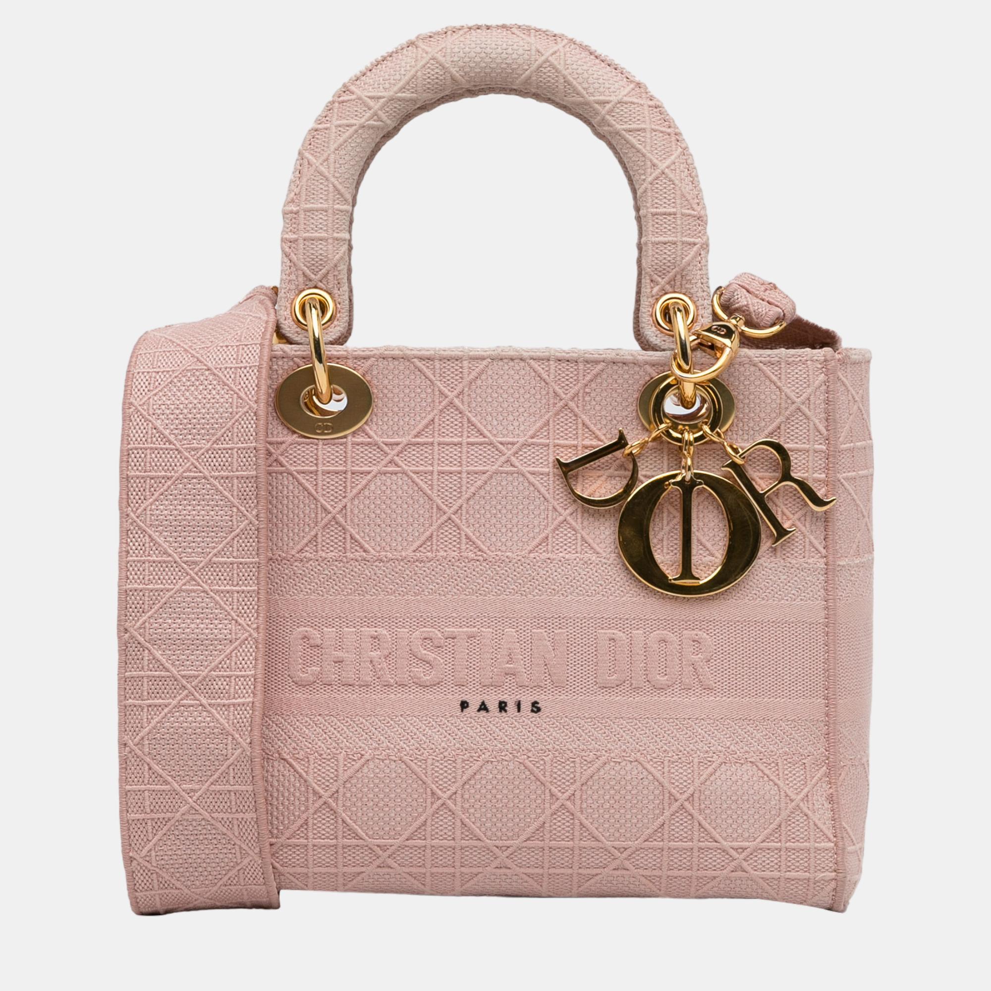 Pre-owned Dior Pink Medium Cannage Lady D-lite