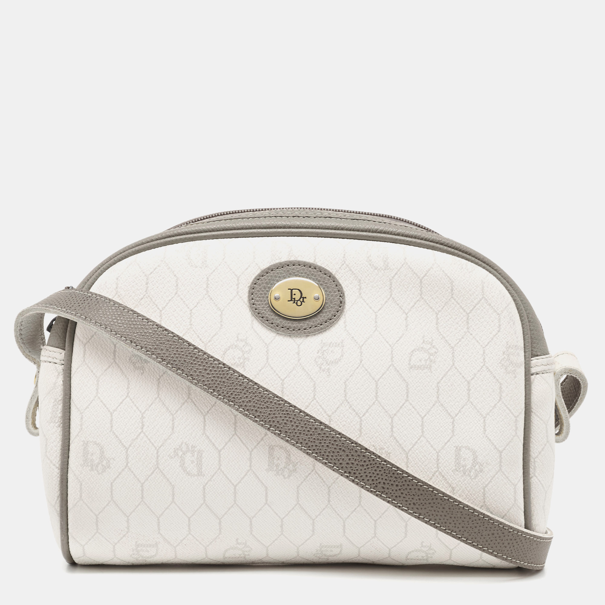 Pre-owned Dior White/grey Honeycomb Coated Canvas Shoulder Bag