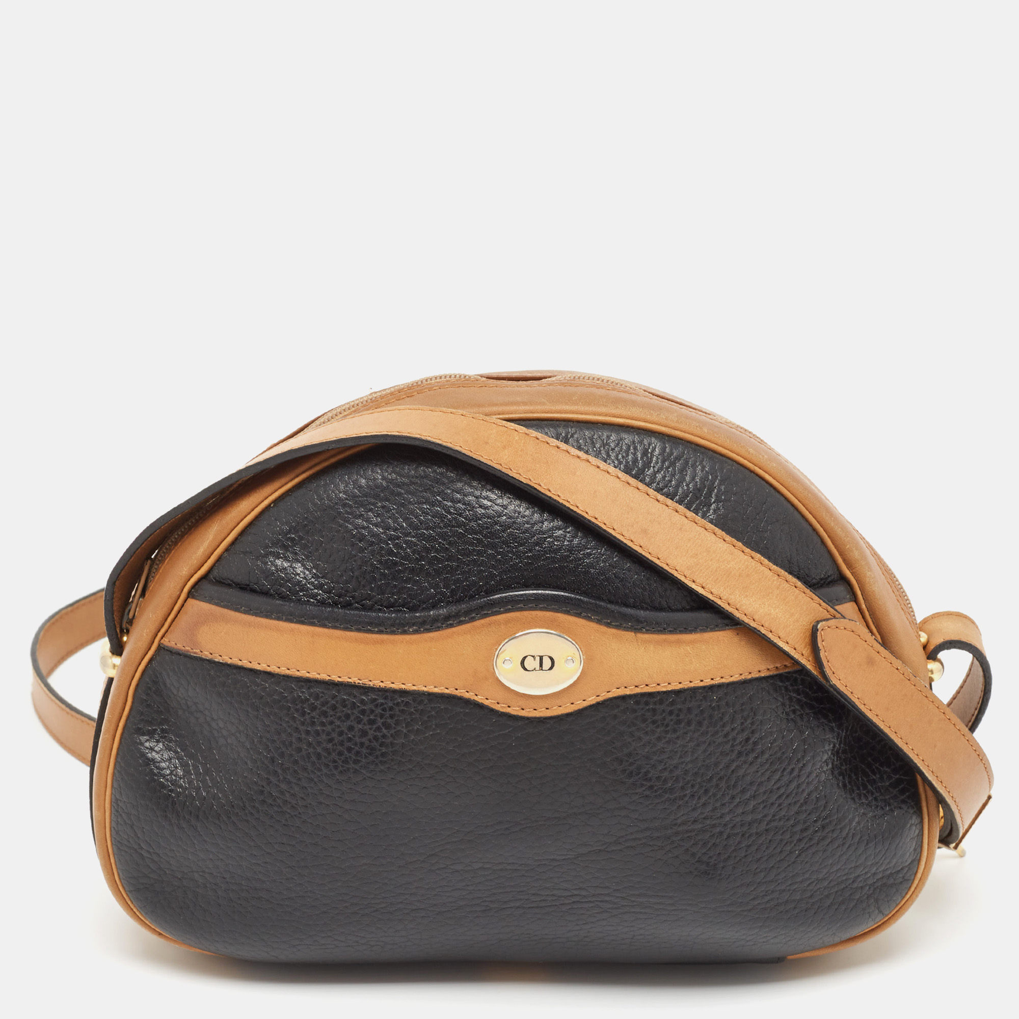 Pre-owned Dior Black/tan Leather Shoulder Bag