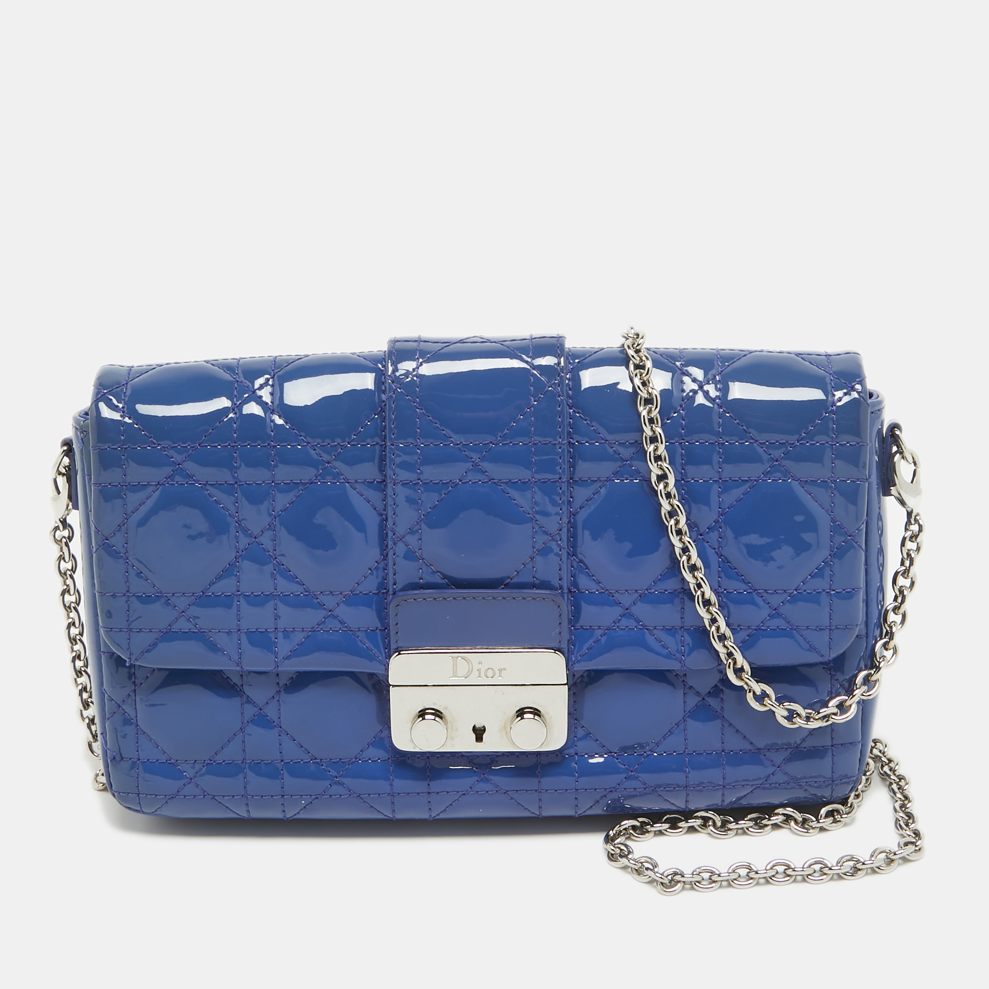 

Dior Blue Cannage Patent Leather New Lock Chain Clutch