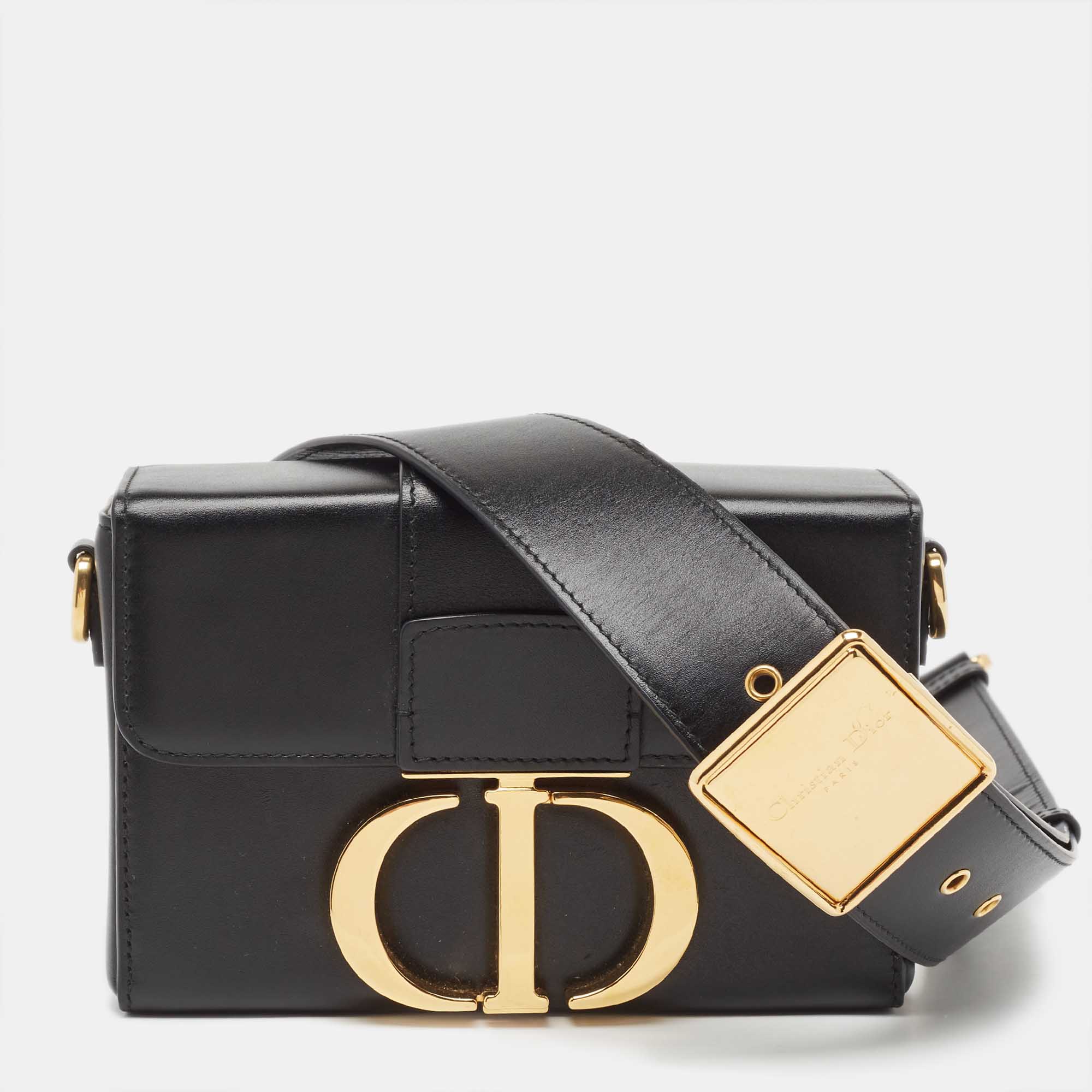 Pre-owned Dior Black Leather 30 Montaigne Box Bag