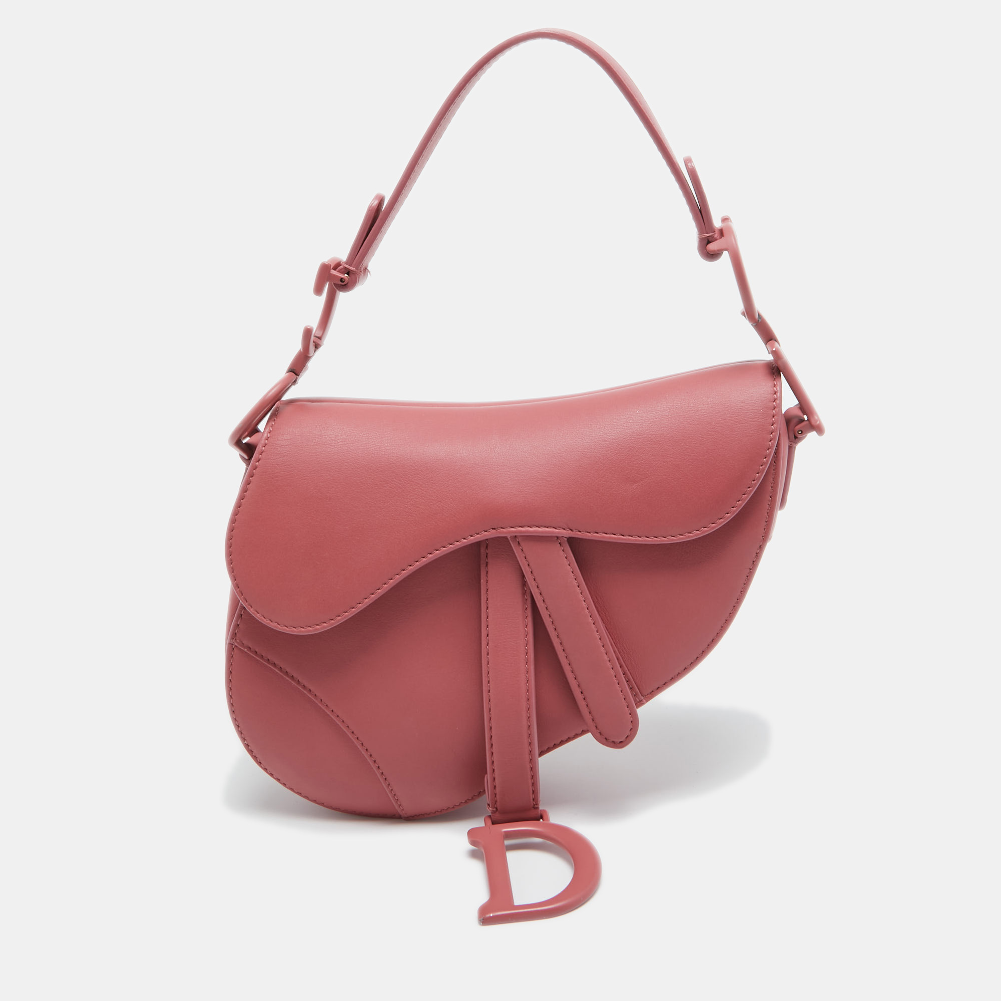 Pre-owned Dior Pink Leather Mini Saddle Bag