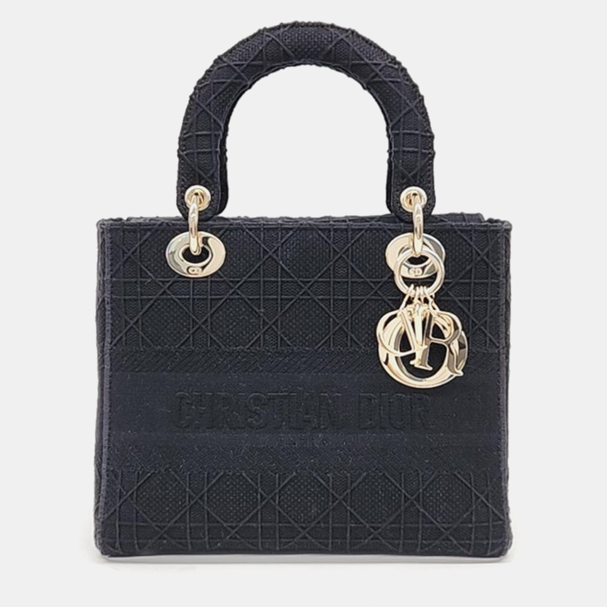 Pre-owned Dior Christian  D-lite Lady Bag Medium M0565 Bag In Black
