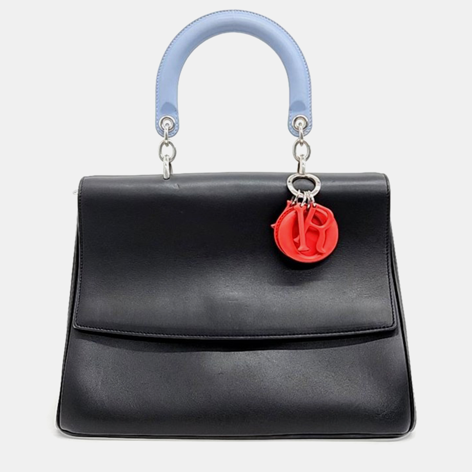 Pre-owned Dior Prada Black/blue Pebbled Leather Medium Be  Top Handle Bag