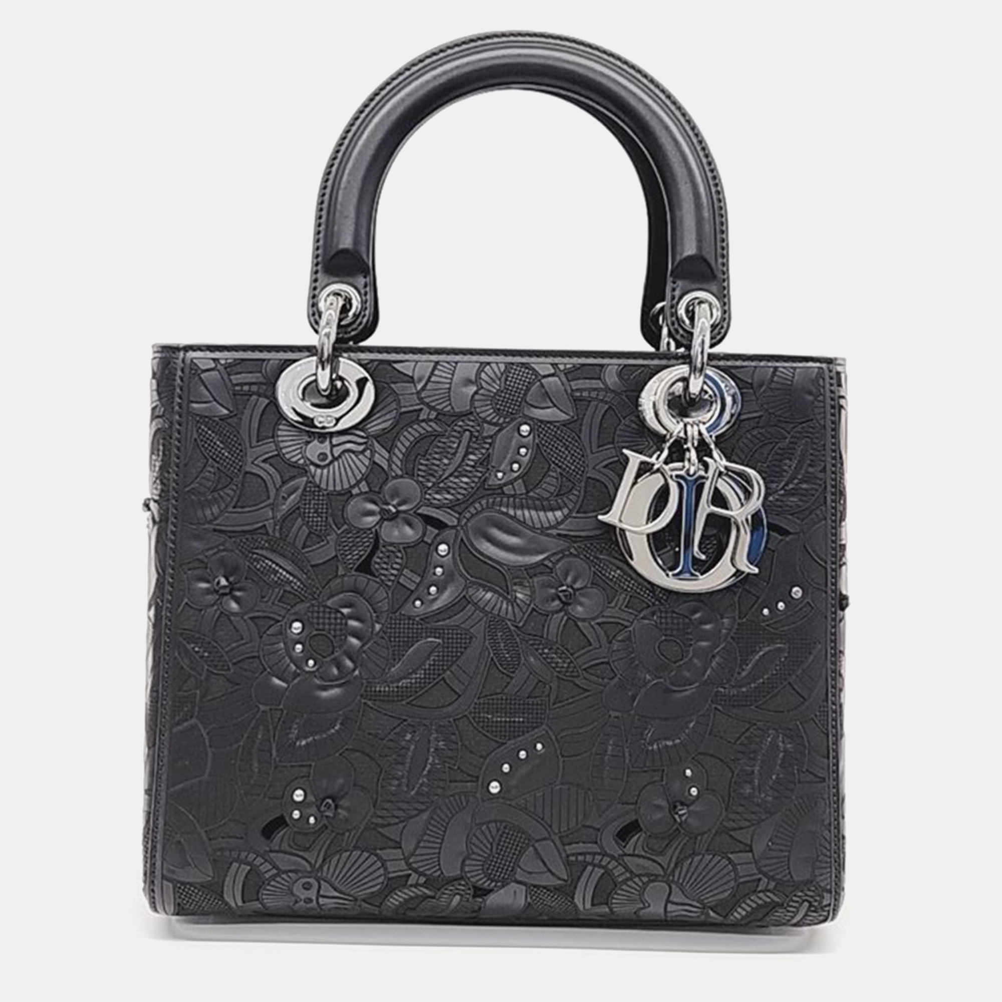 Pre-owned Dior Christian  Lady Bag Medium Handbag In Black