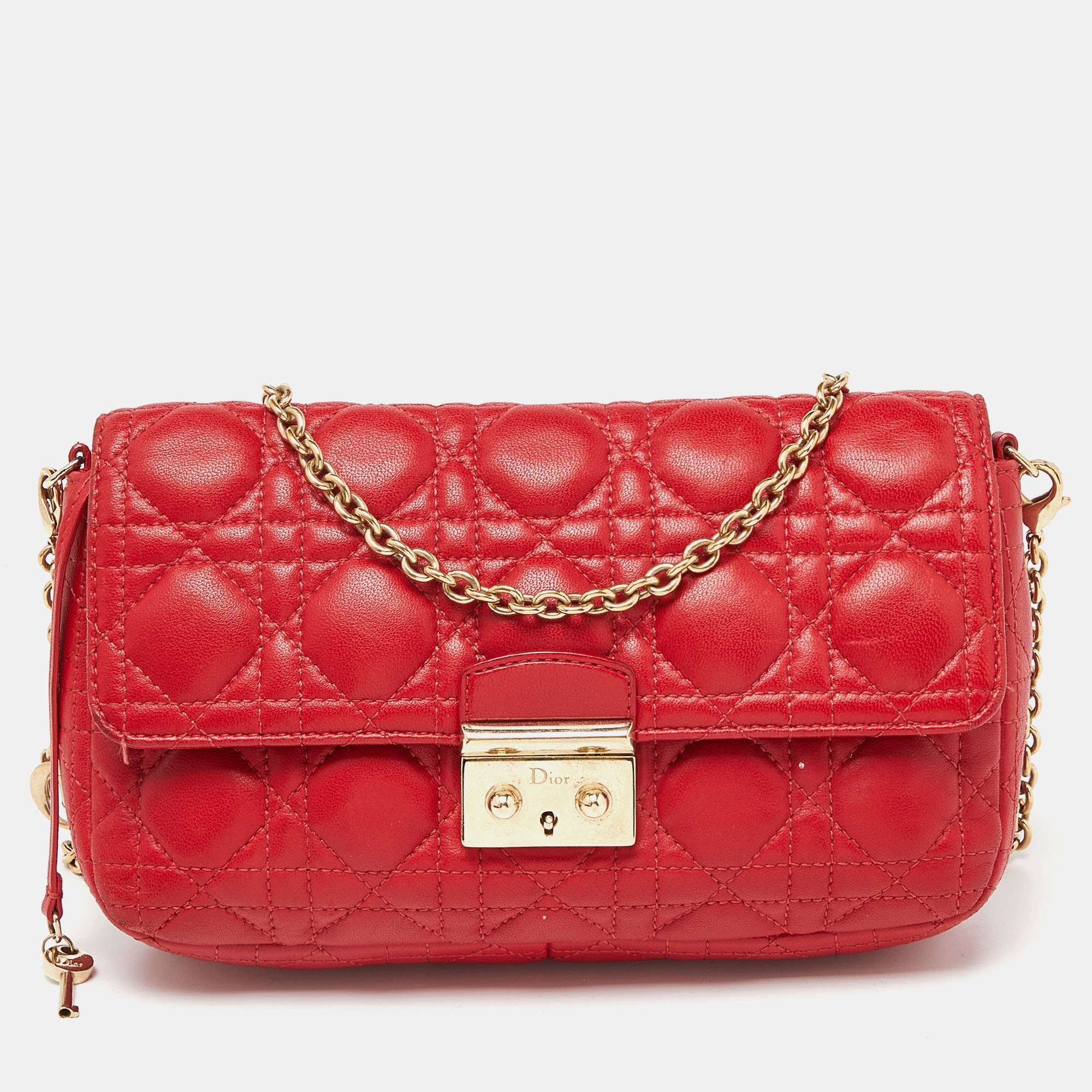 

Dior Red Cannage Leather Miss Dior Promenade Chain Clutch