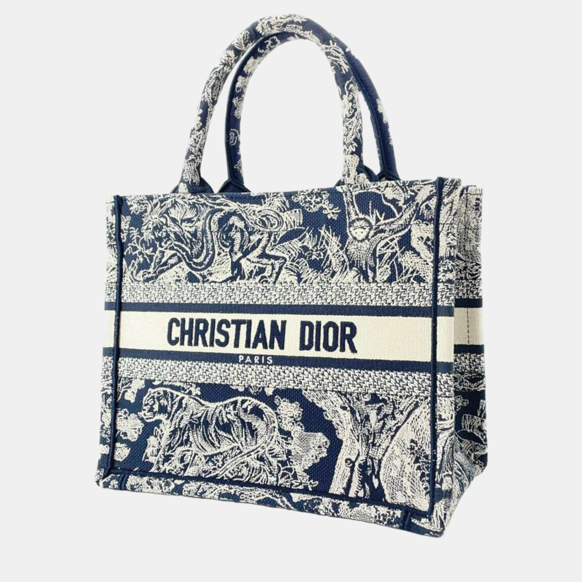 Pre-owned Dior Toile De Jouy Reverse Book Tote Bag In Navy Blue