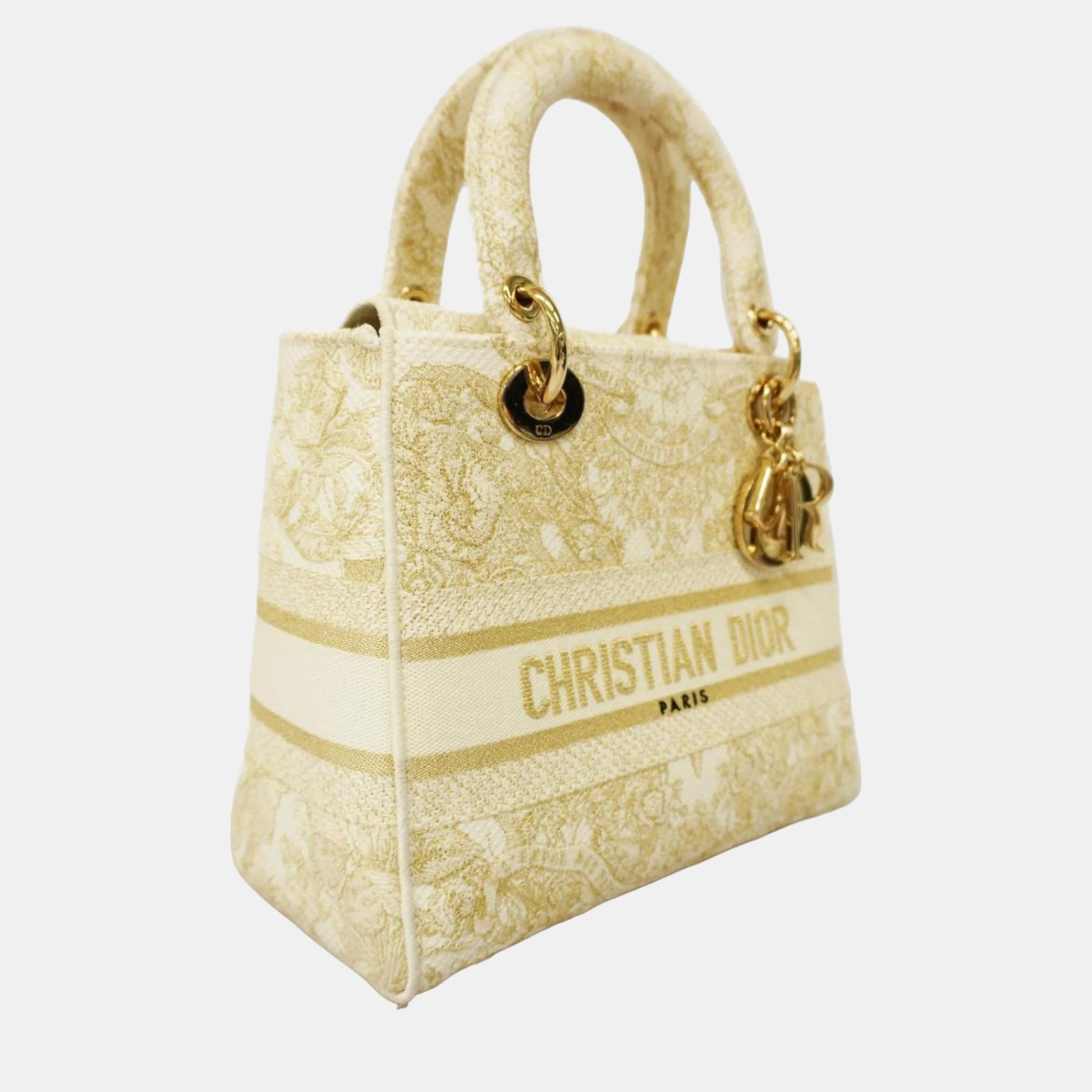 

Dior Light Gold/Cream Embroidered Canvas D Lite Tote