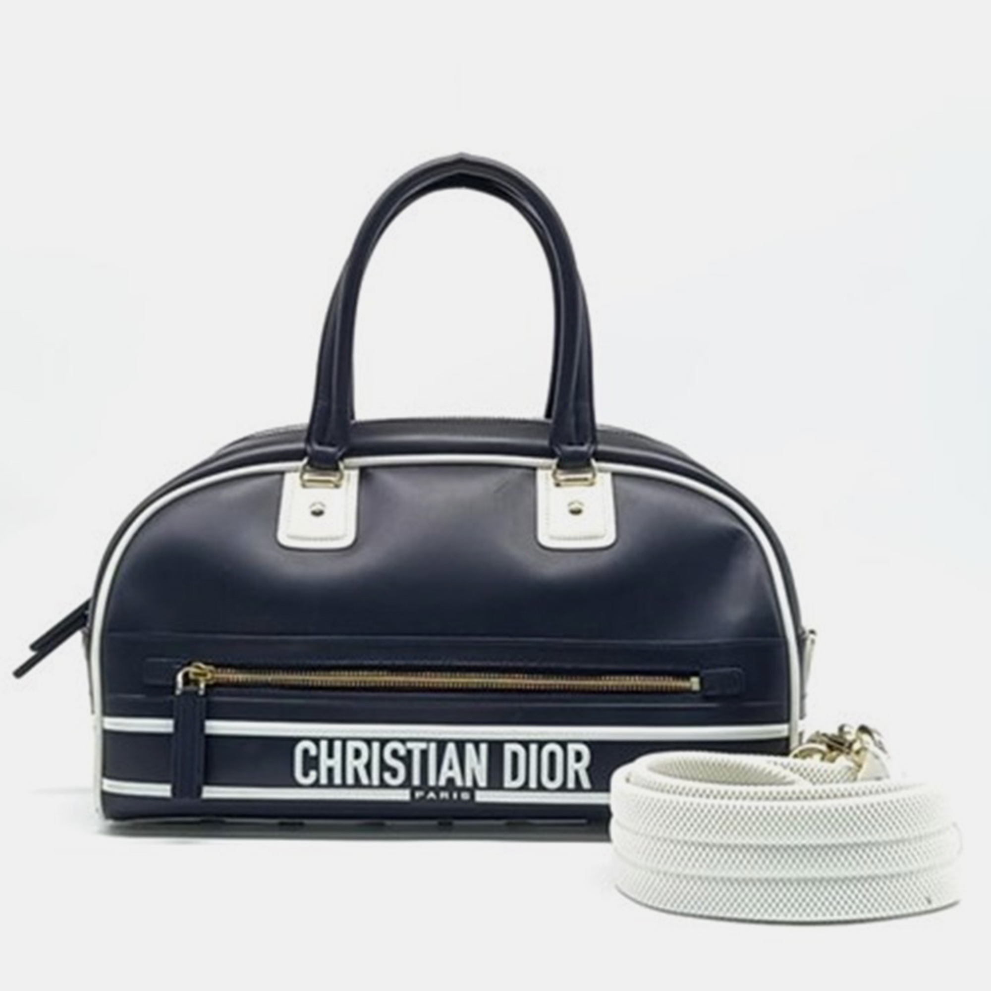 

Christian Dior Blue Leather Vibe Medium Bowling Bag, Black