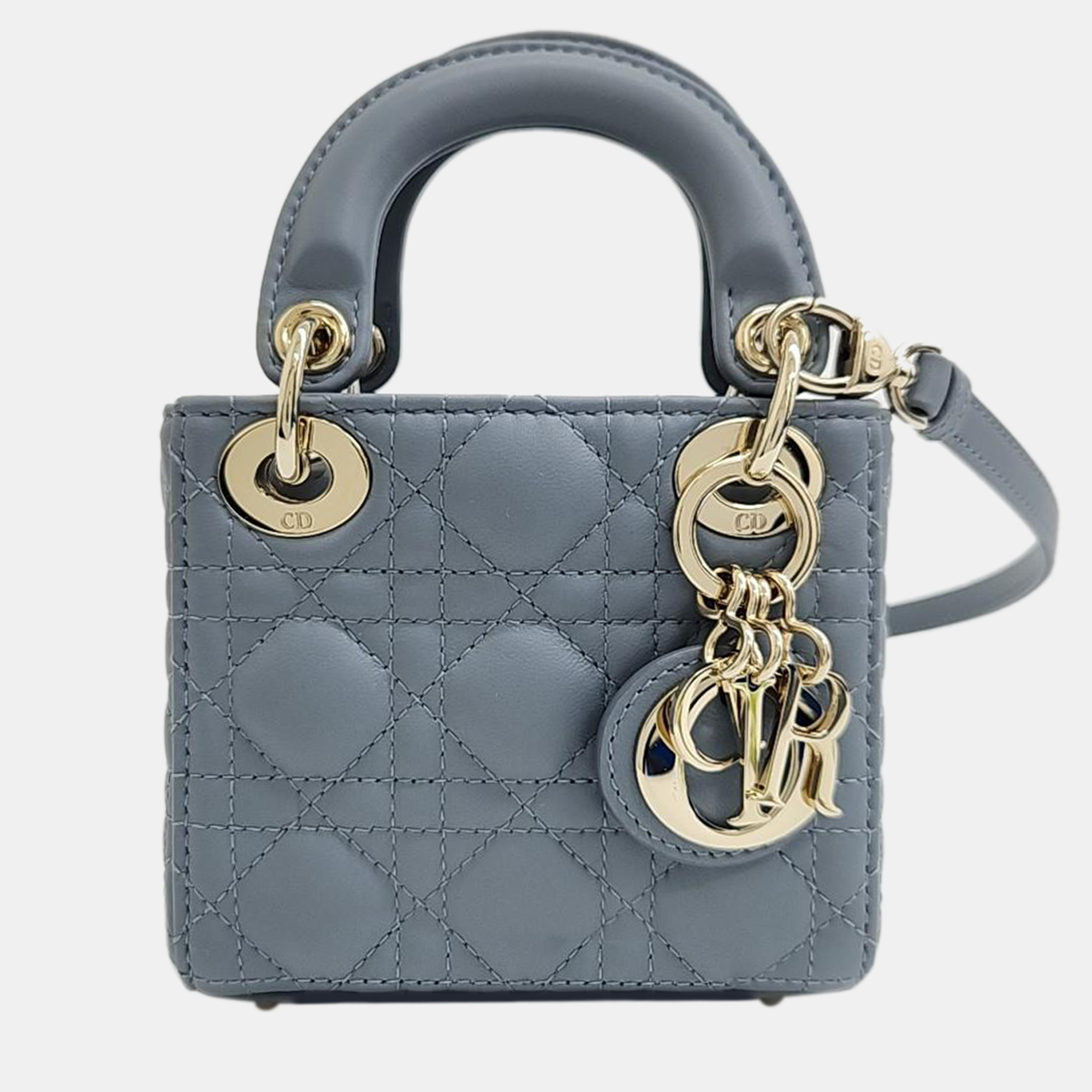 Pre-owned Dior Christian  Cannage Micro Lady Bag In Blue