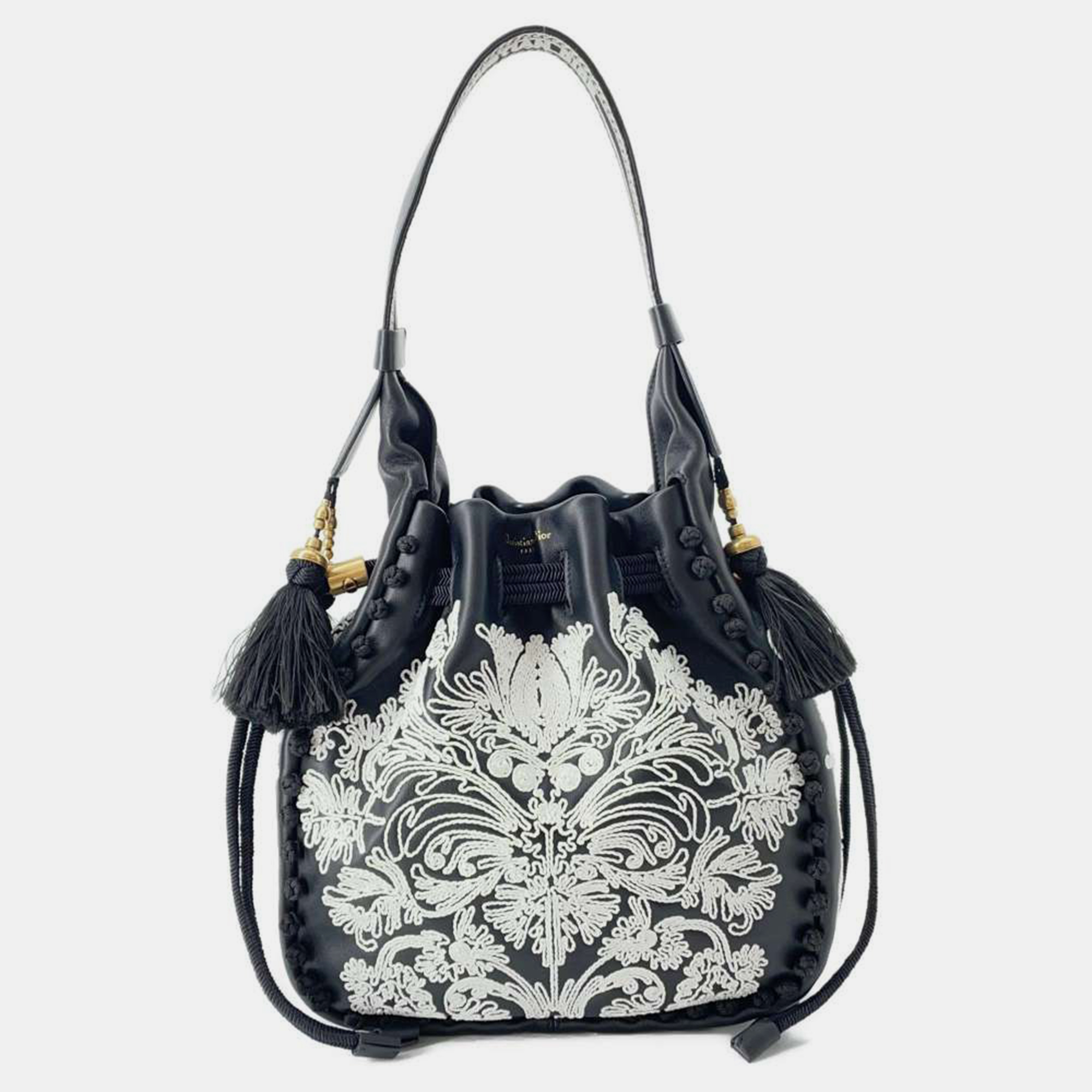 

Dior Black/White Lambskin Ornamental Cornely-Effect Hobo Bucket Bag