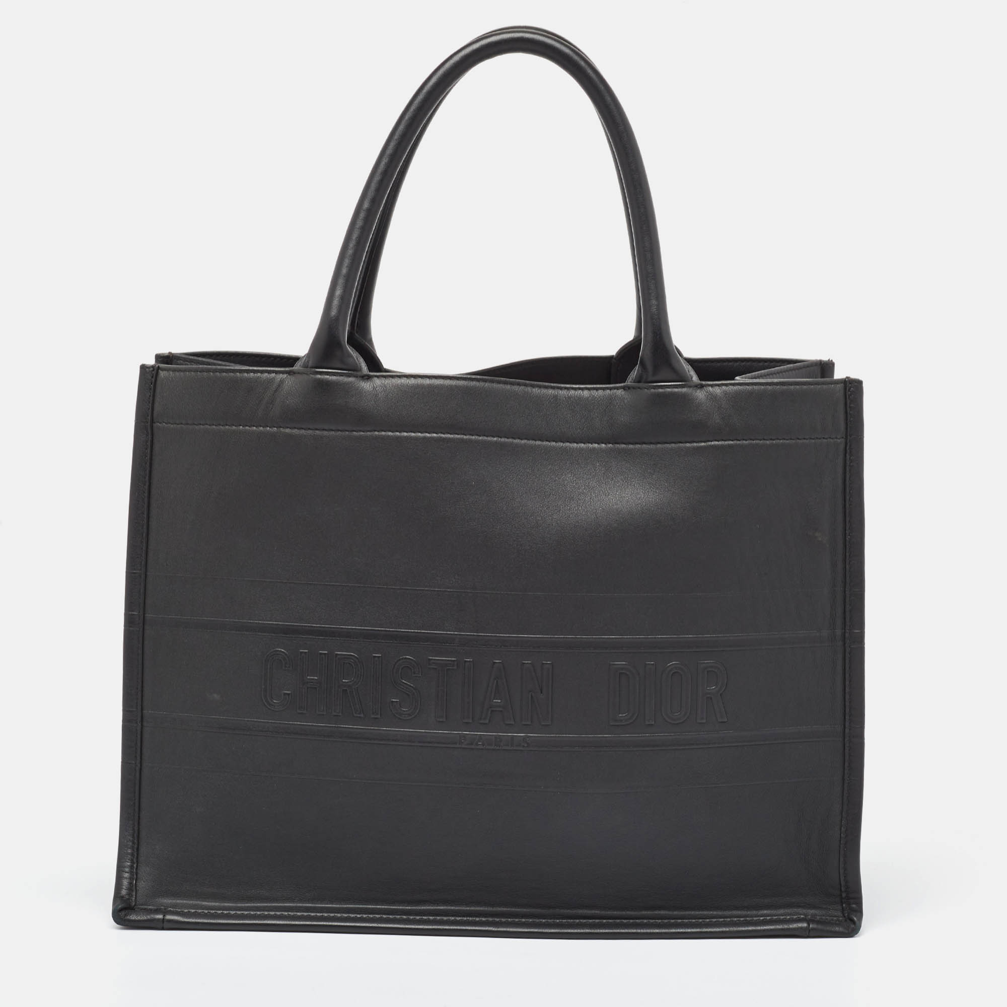 

Dior Black Embossed Leather  Book Tote