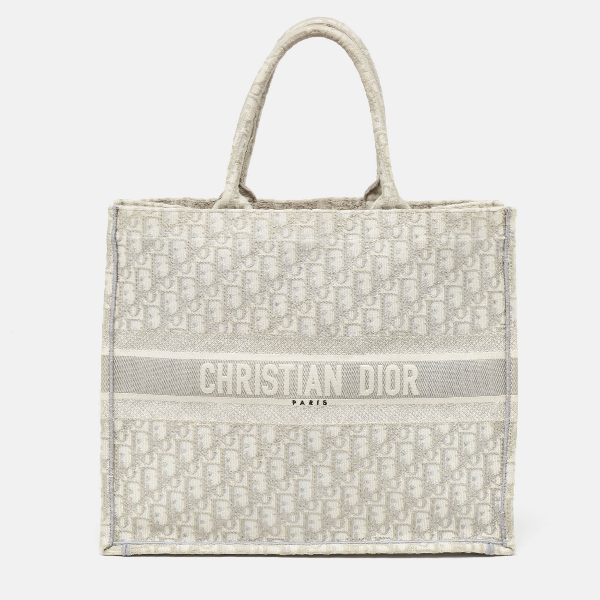 

Dior Grey Oblique Embroidered Canvas  Book Tote