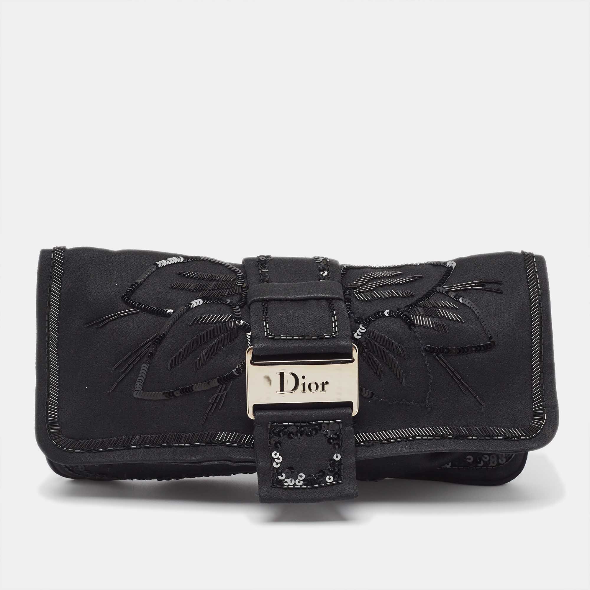 Dior Black Satin Beaded Pouch Wallet